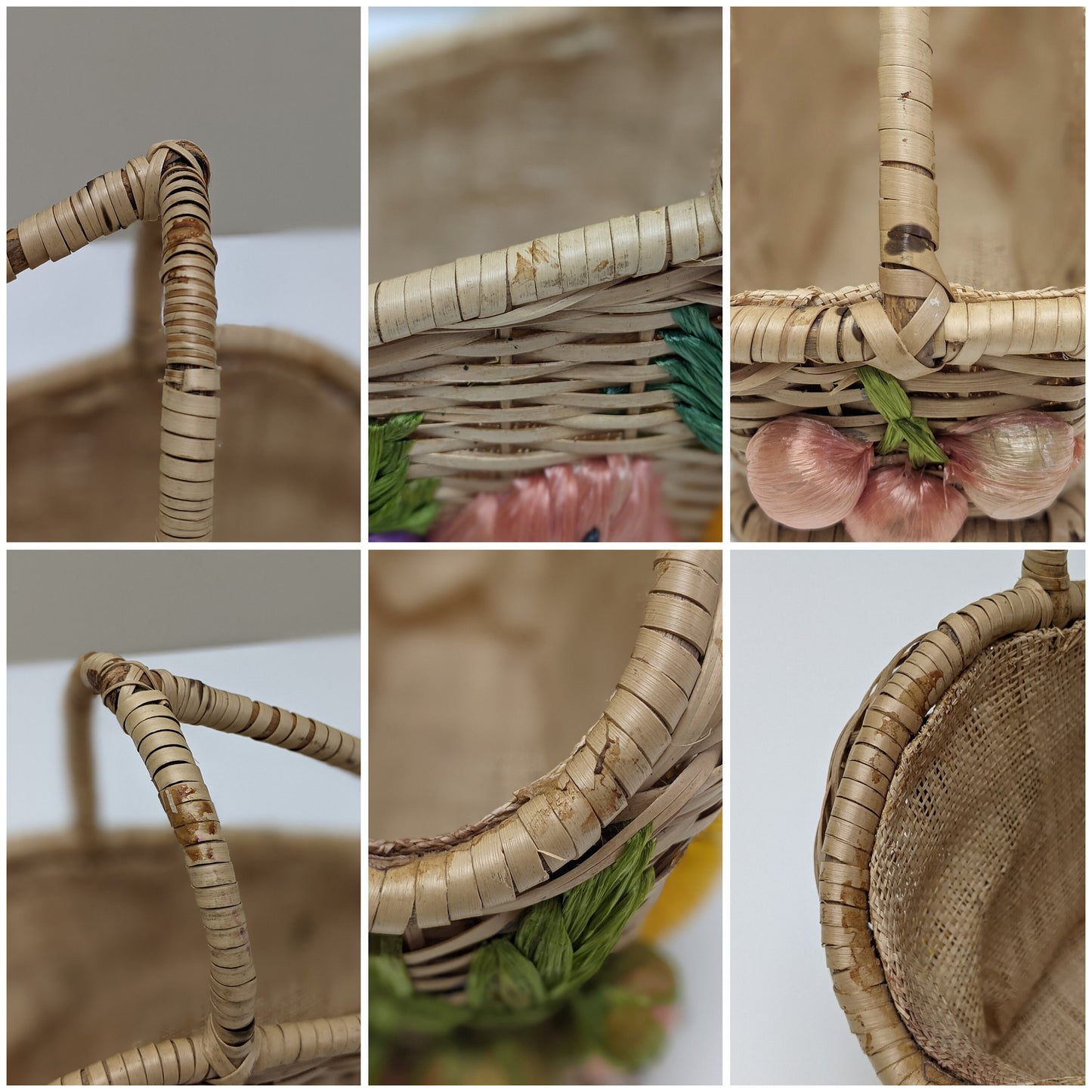 Vintage Handmade Woven Wicker Carrier Wine Basket with Multicolored Fruits | Wine Bottle Holder | Wine Bottle Gift Wrapping | Picnic Basket