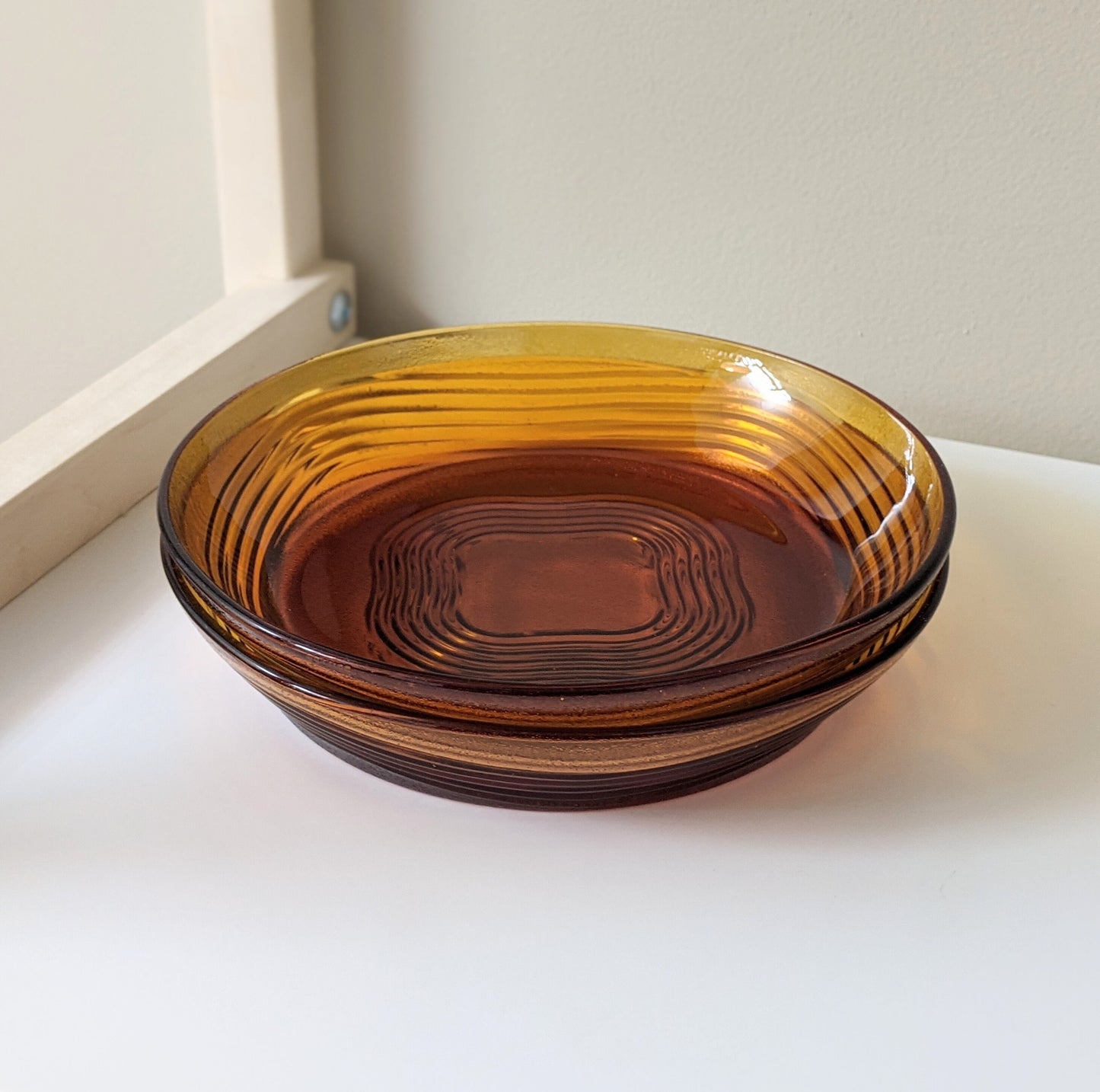 Set of two (2) Vintage Amber Glass Coupe Soup Bowls by Duralex | Made in France | 80's Tableware
