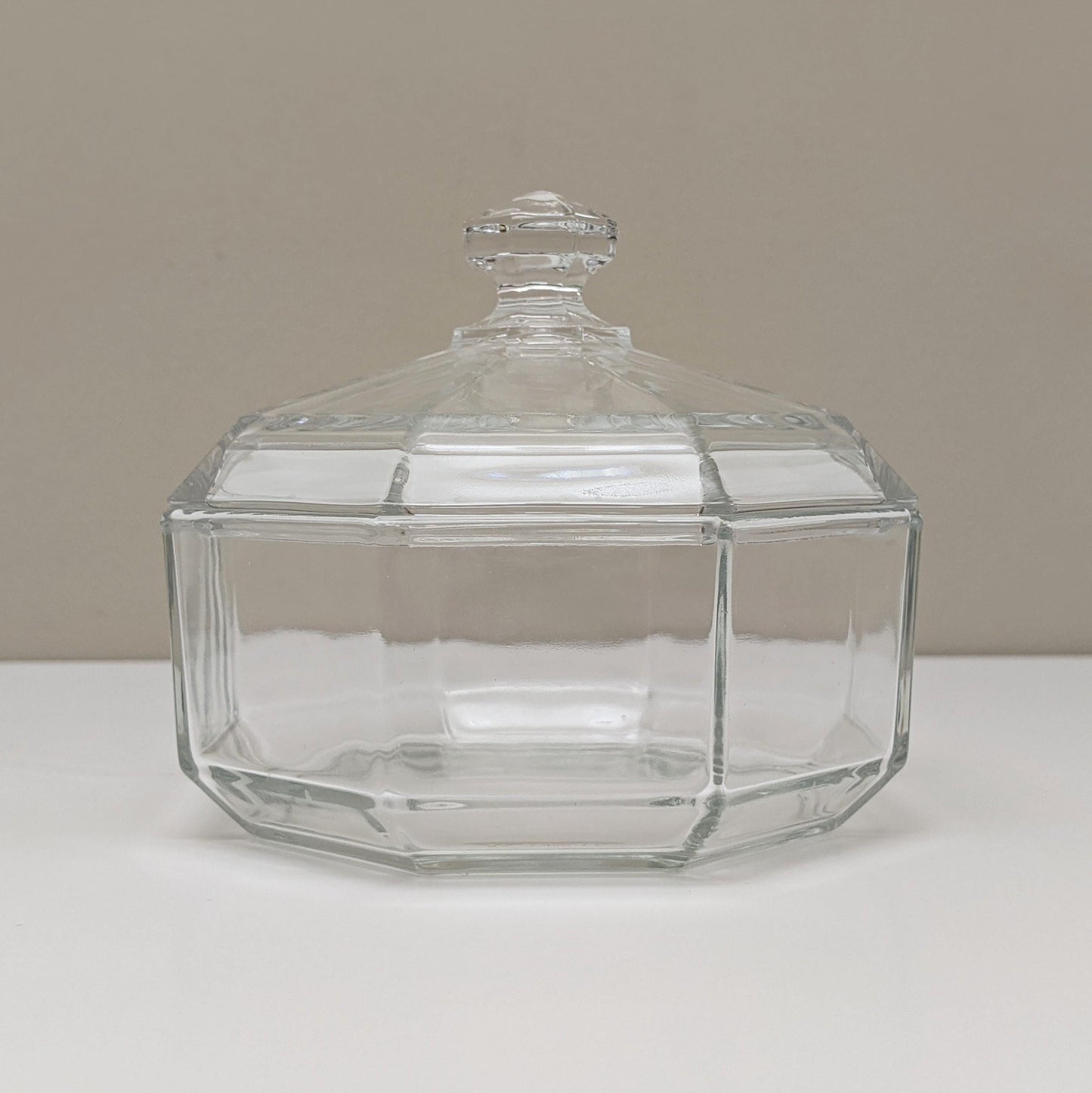 Vintage Octime Clear Sugar Bowl & Clear Lid by Arcoroc | Luminarc | Octagonal Shape | Made in France | 80's Tableware