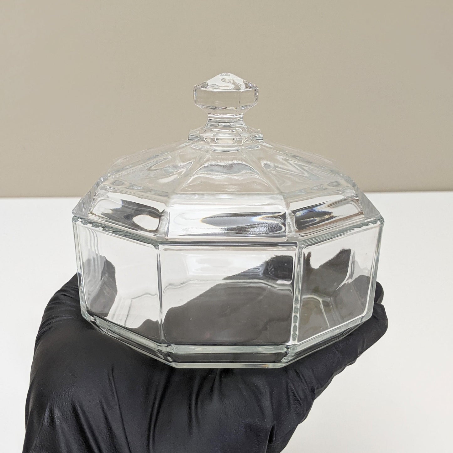 Vintage Octime Clear Sugar Bowl & Clear Lid by Arcoroc | Luminarc | Octagonal Shape | Made in France | 80's Tableware