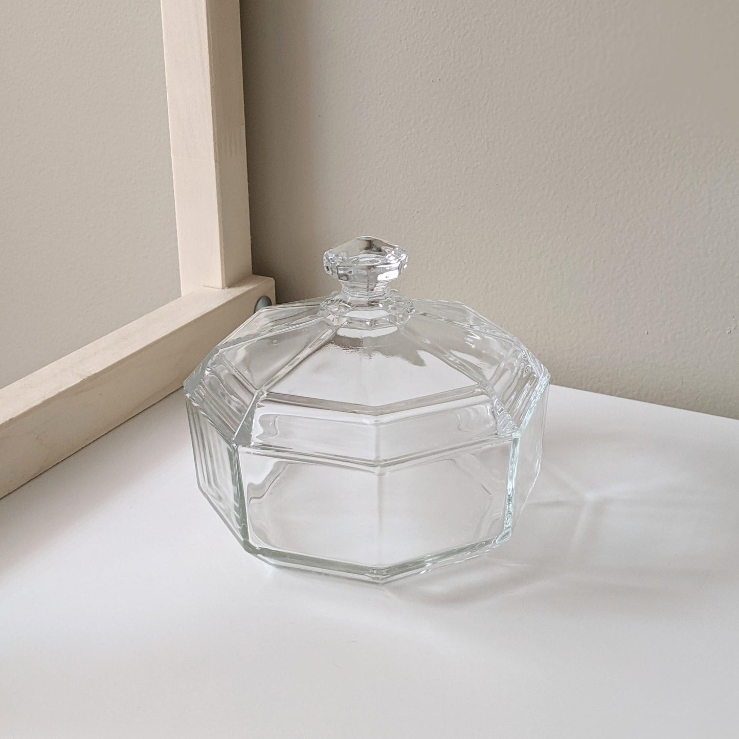 Vintage Octime Clear Sugar Bowl & Clear Lid by Arcoroc | Luminarc | Octagonal Shape | Made in France | 80's Tableware