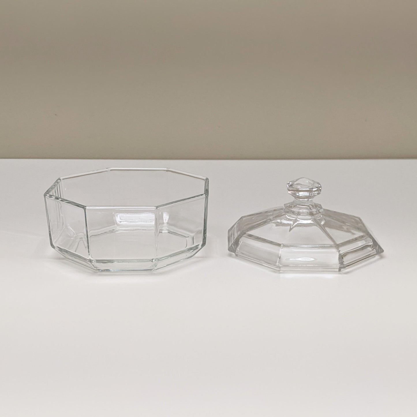 Vintage Octime Clear Sugar Bowl & Clear Lid by Arcoroc | Luminarc | Octagonal Shape | Made in France | 80's Tableware