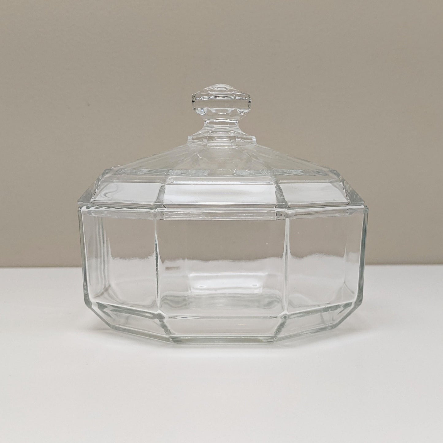 Vintage Octime Clear Sugar Bowl & Clear Lid by Arcoroc | Luminarc | Octagonal Shape | Made in France | 80's Tableware