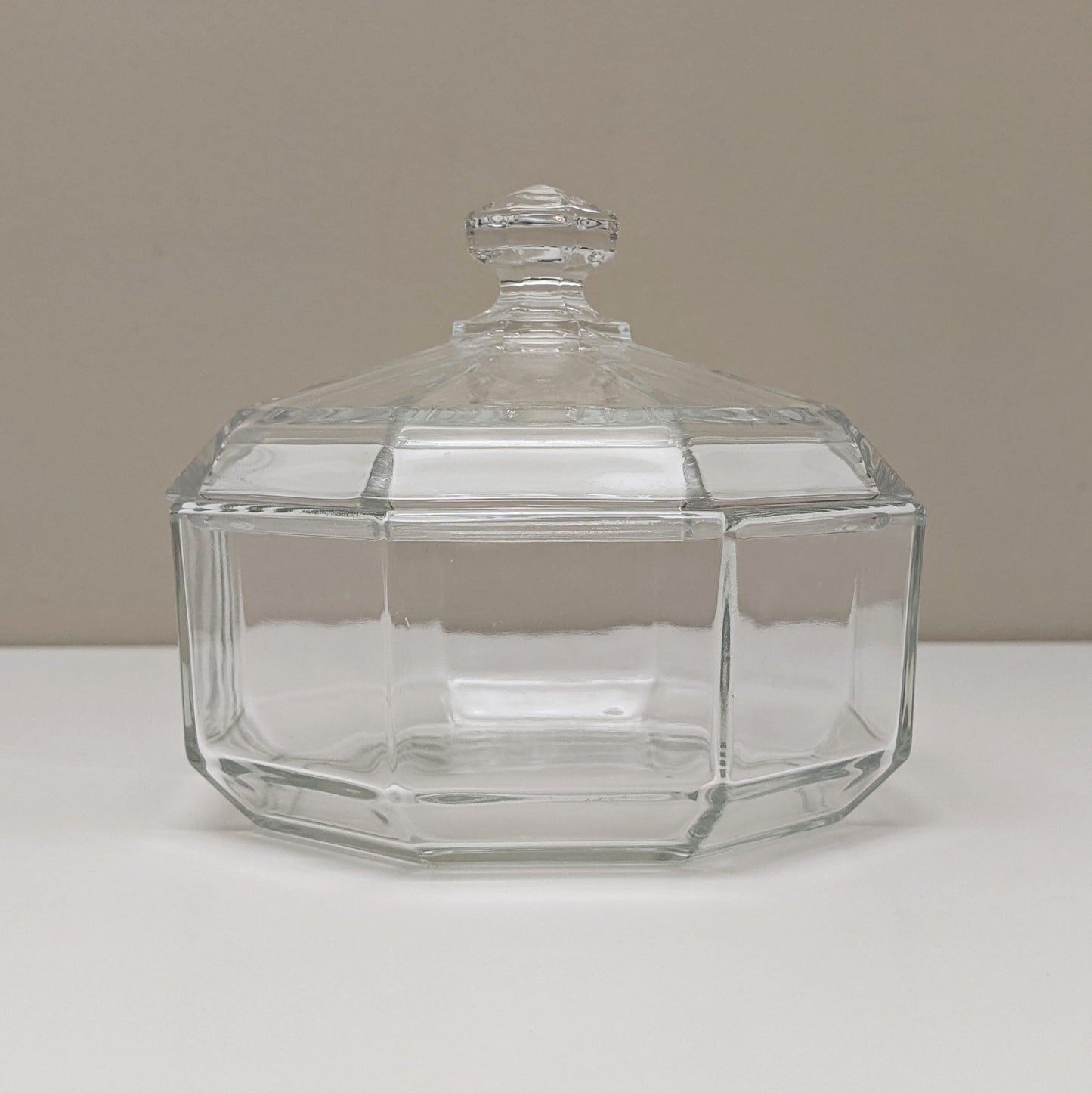 Vintage Octime Clear Sugar Bowl & Clear Lid by Arcoroc | Luminarc | Octagonal Shape | Made in France | 80's Tableware