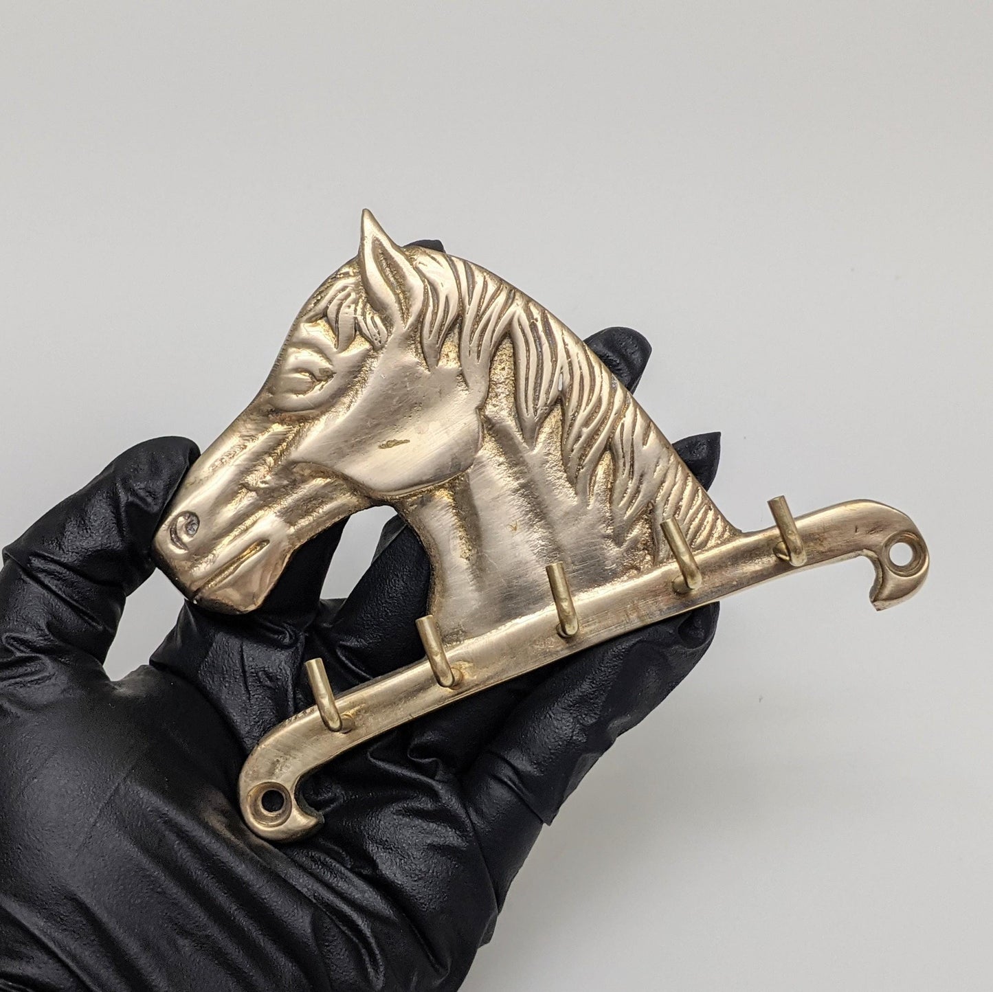 Vintage Brass Wall Horse Head Key Holder Rack with five (5) Hooks | Mid Century Modern | Boho Decor