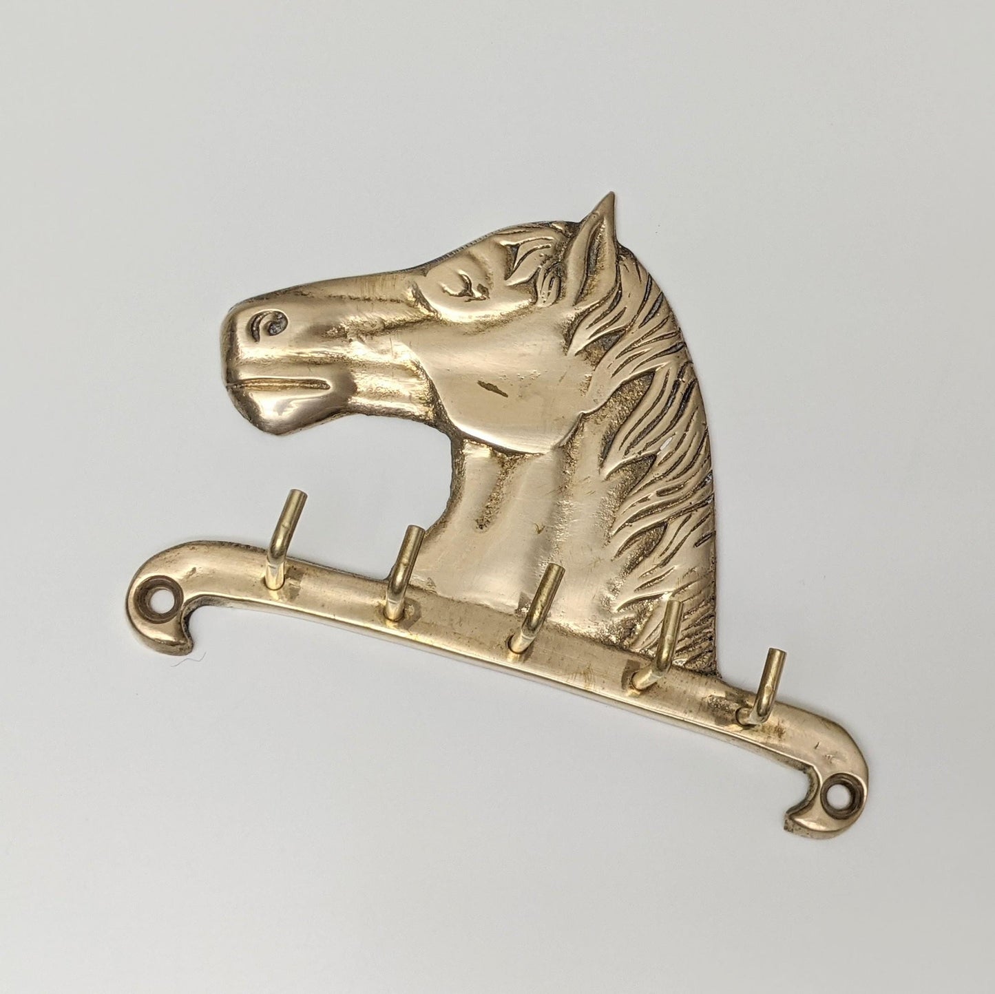 Vintage Brass Wall Horse Head Key Holder Rack with five (5) Hooks | Mid Century Modern | Boho Decor