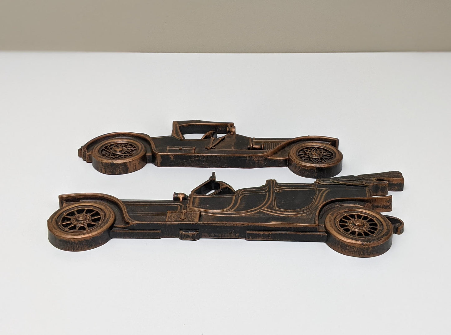 Set of two (2) Vintage Plastic Old Timey Car Wall Decorations by Dart | Coppercraft Guild Canada | Mid Century Modern