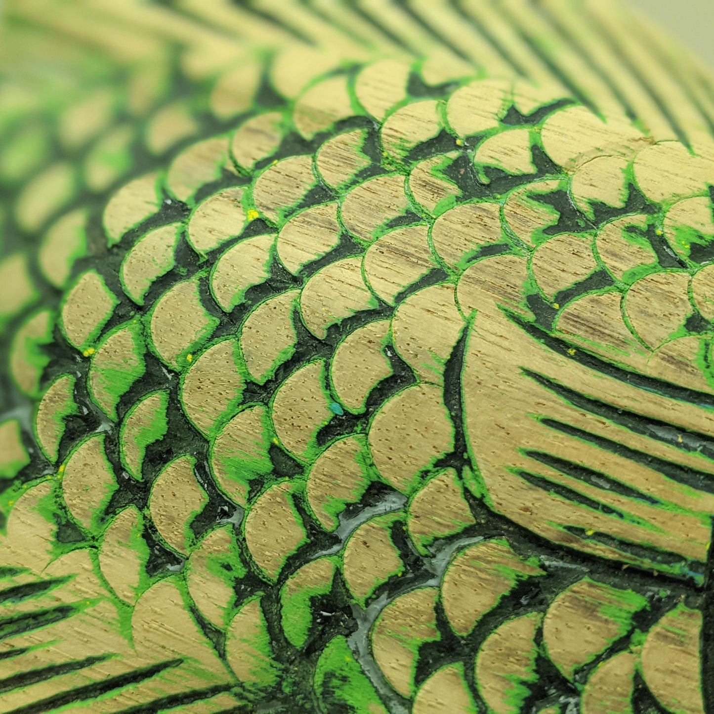 Vintage Wooden Decorative Handcarved Black and Green Tropical Fish Sculpture