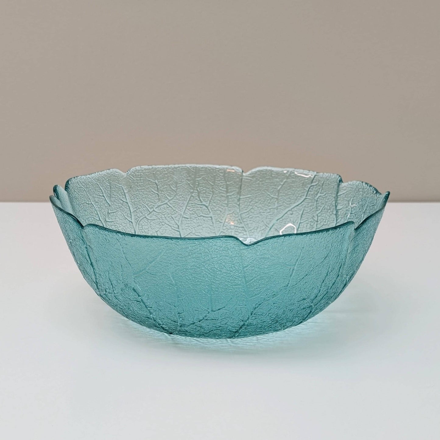 Vintage Aspen Turquoise Glass 9" Bowl by Arcoroc | Leaf Pattern | Made in France