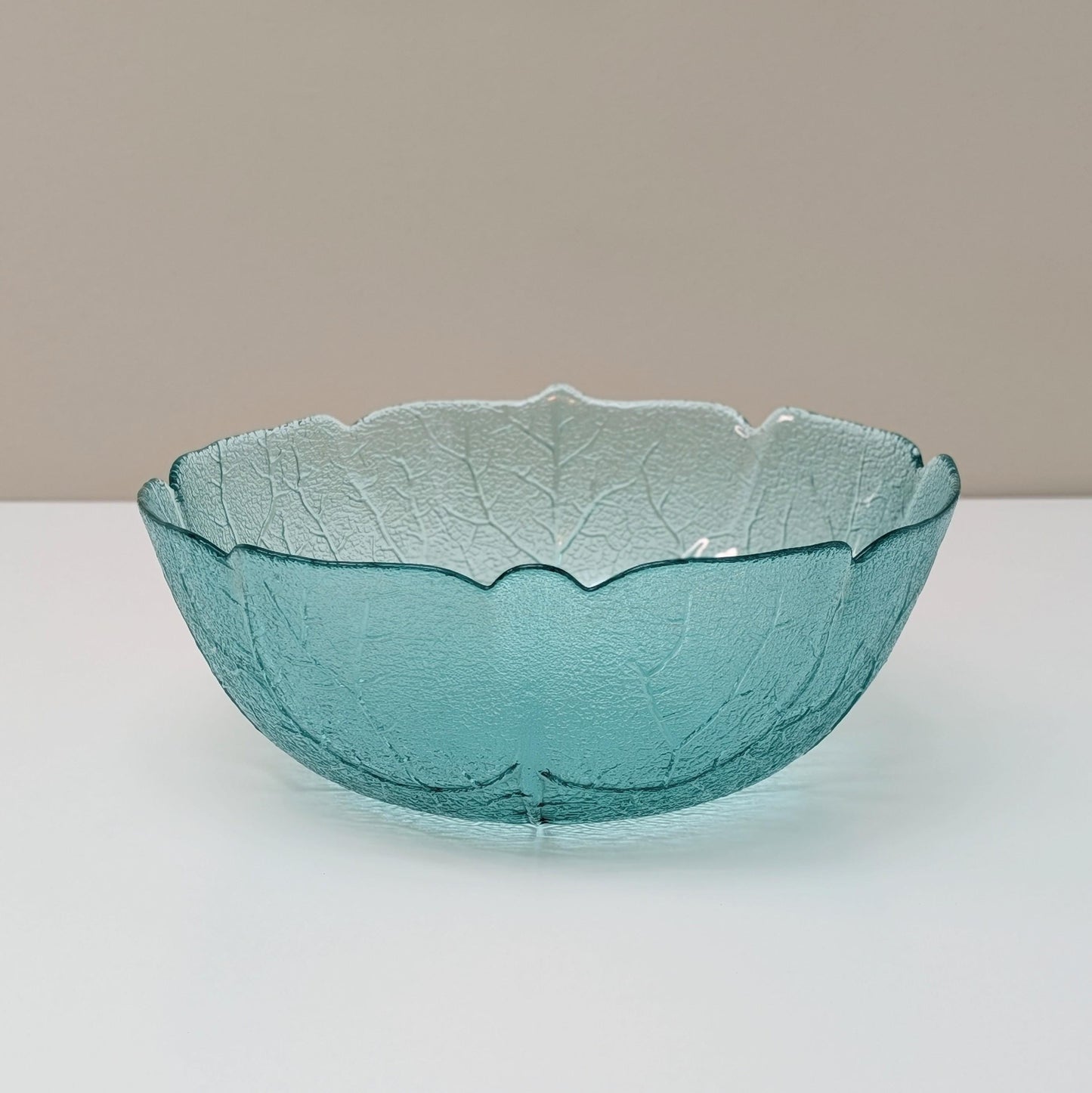 Vintage Aspen Turquoise Glass 9" Bowl by Arcoroc | Leaf Pattern | Made in France