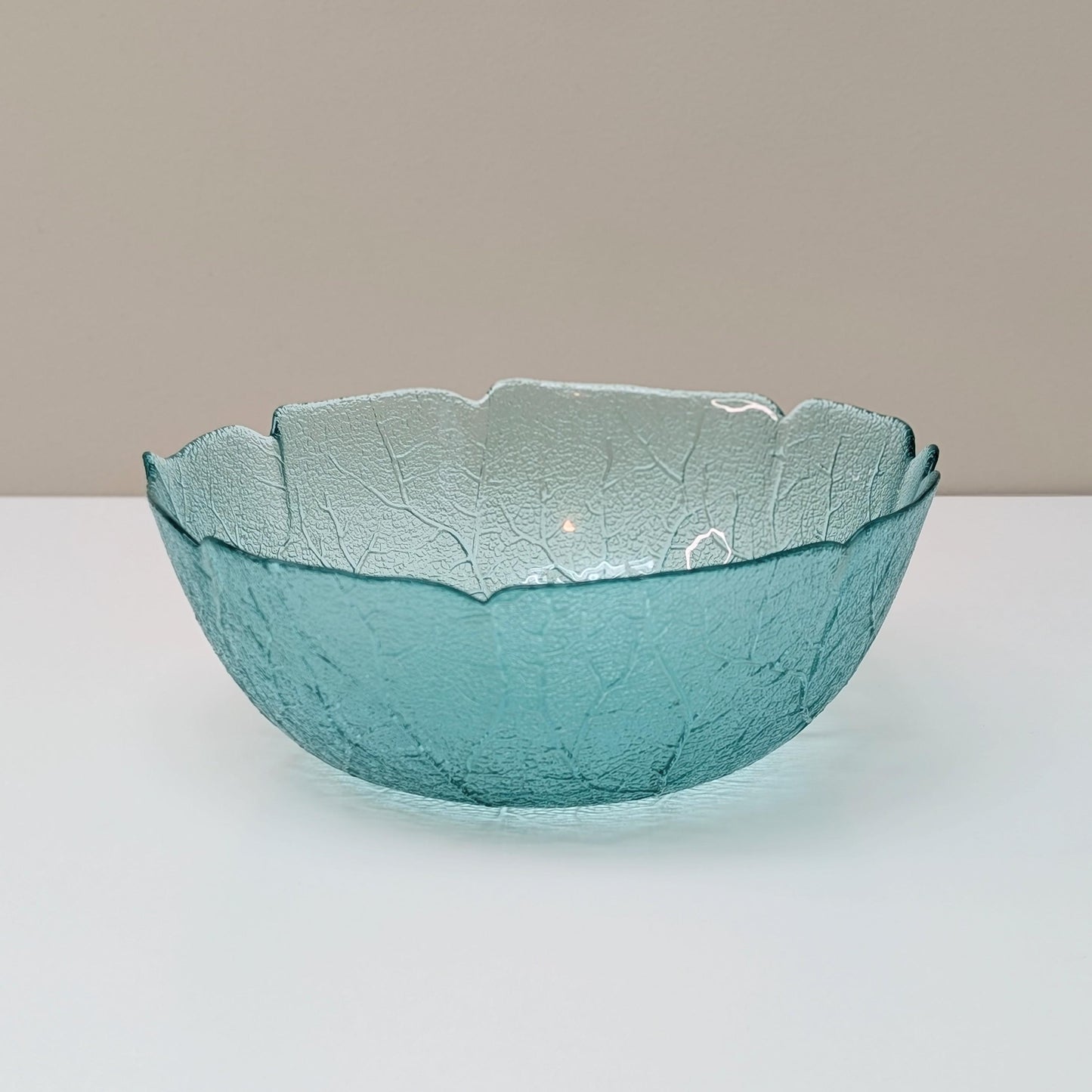 Vintage Aspen Turquoise Glass 9" Bowl by Arcoroc | Leaf Pattern | Made in France