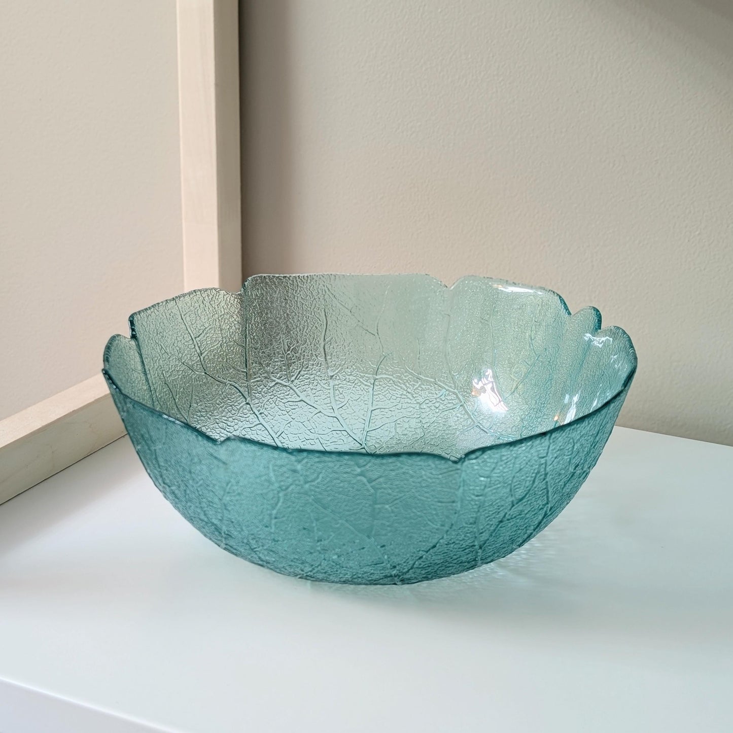 Vintage Aspen Turquoise Glass 9" Bowl by Arcoroc | Leaf Pattern | Made in France
