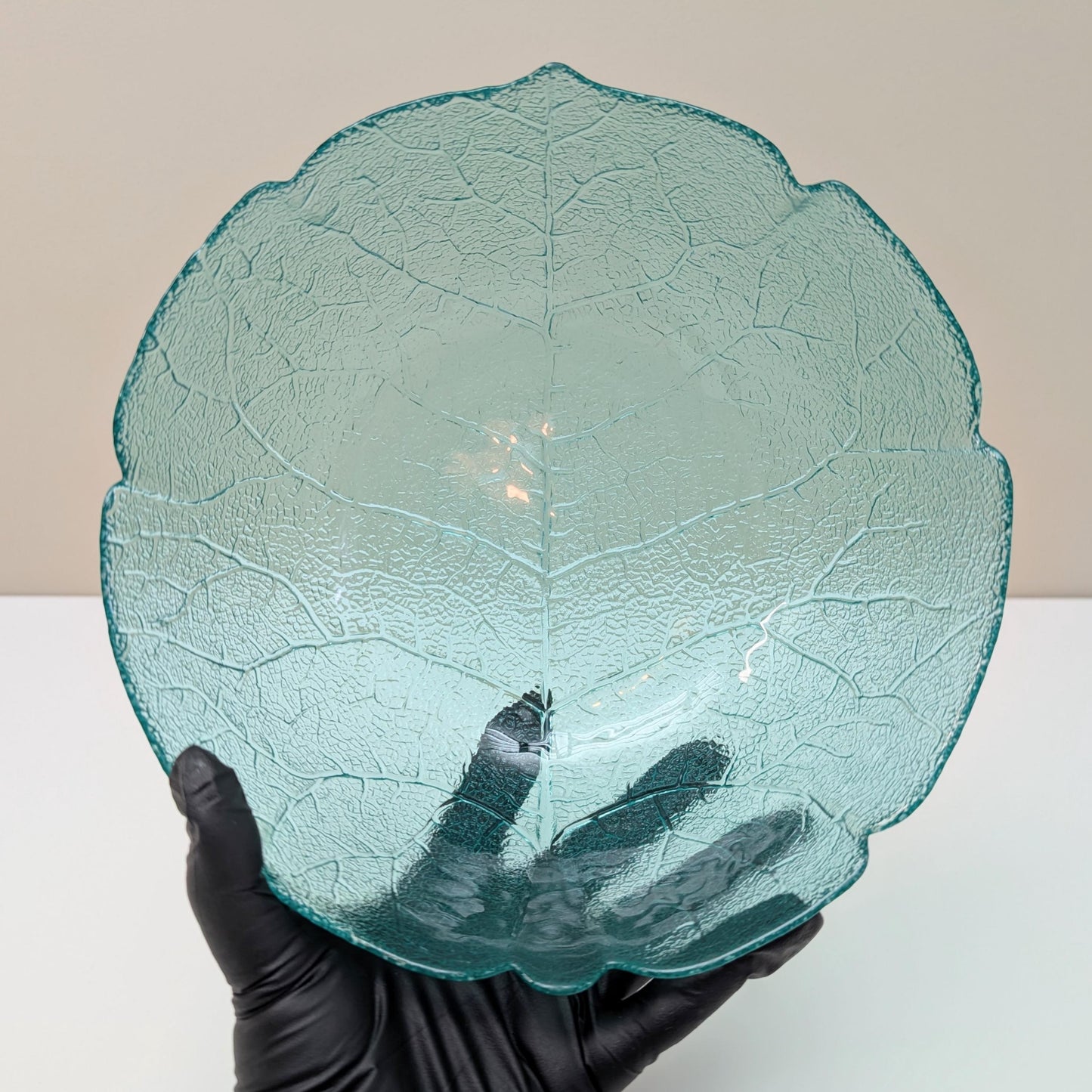 Vintage Aspen Turquoise Glass 9" Bowl by Arcoroc | Leaf Pattern | Made in France