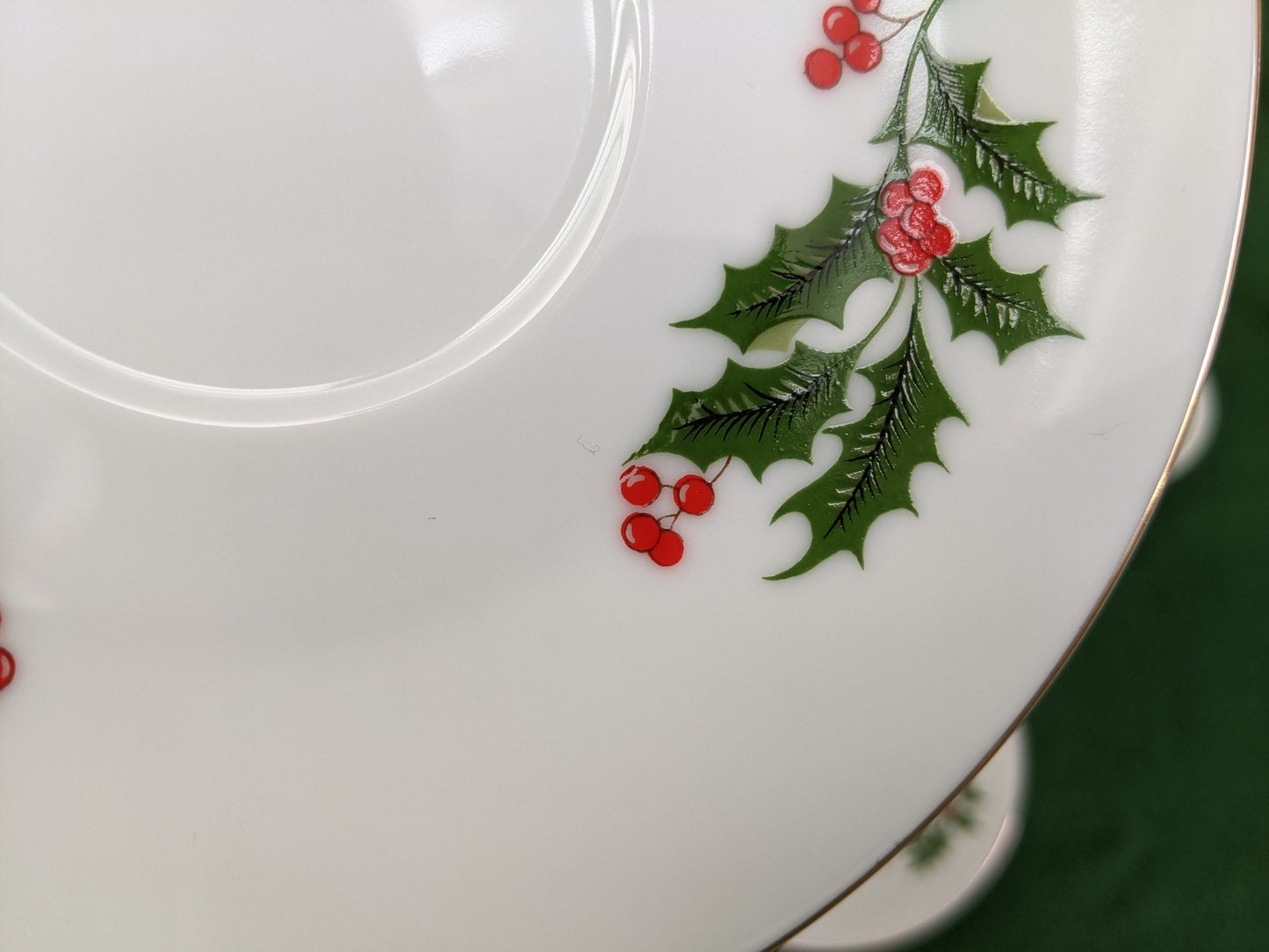 Set of four (4) Vintage Mistletoe White Fine China Christmas Cups and Saucers | Made in Japan