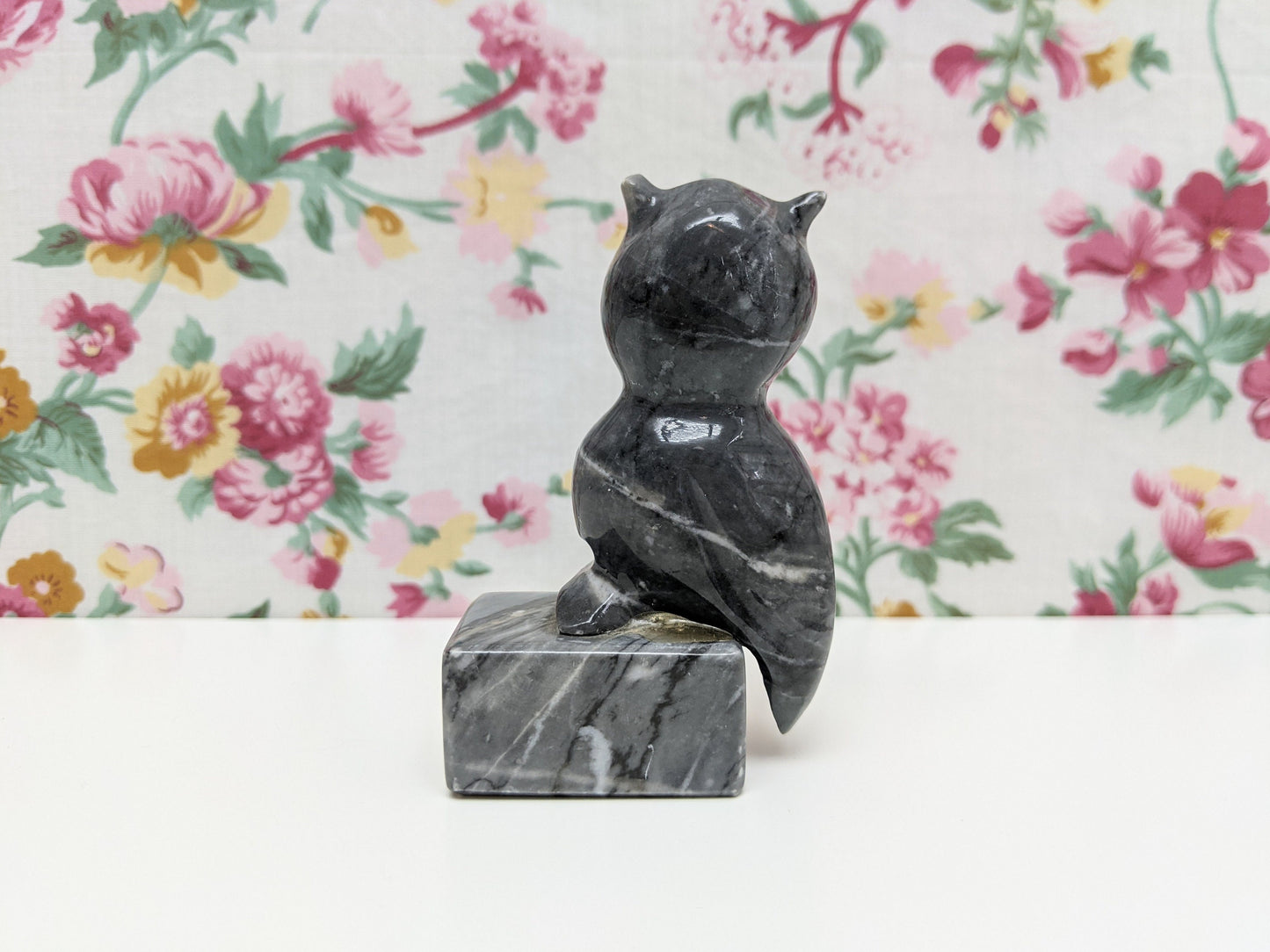 Vintage Gray Onyx Decorative Handmade Owl Sculpture Figurine