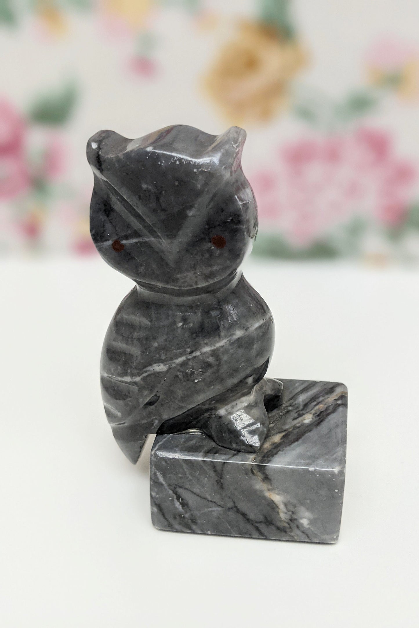 Vintage Gray Onyx Decorative Handmade Owl Sculpture Figurine