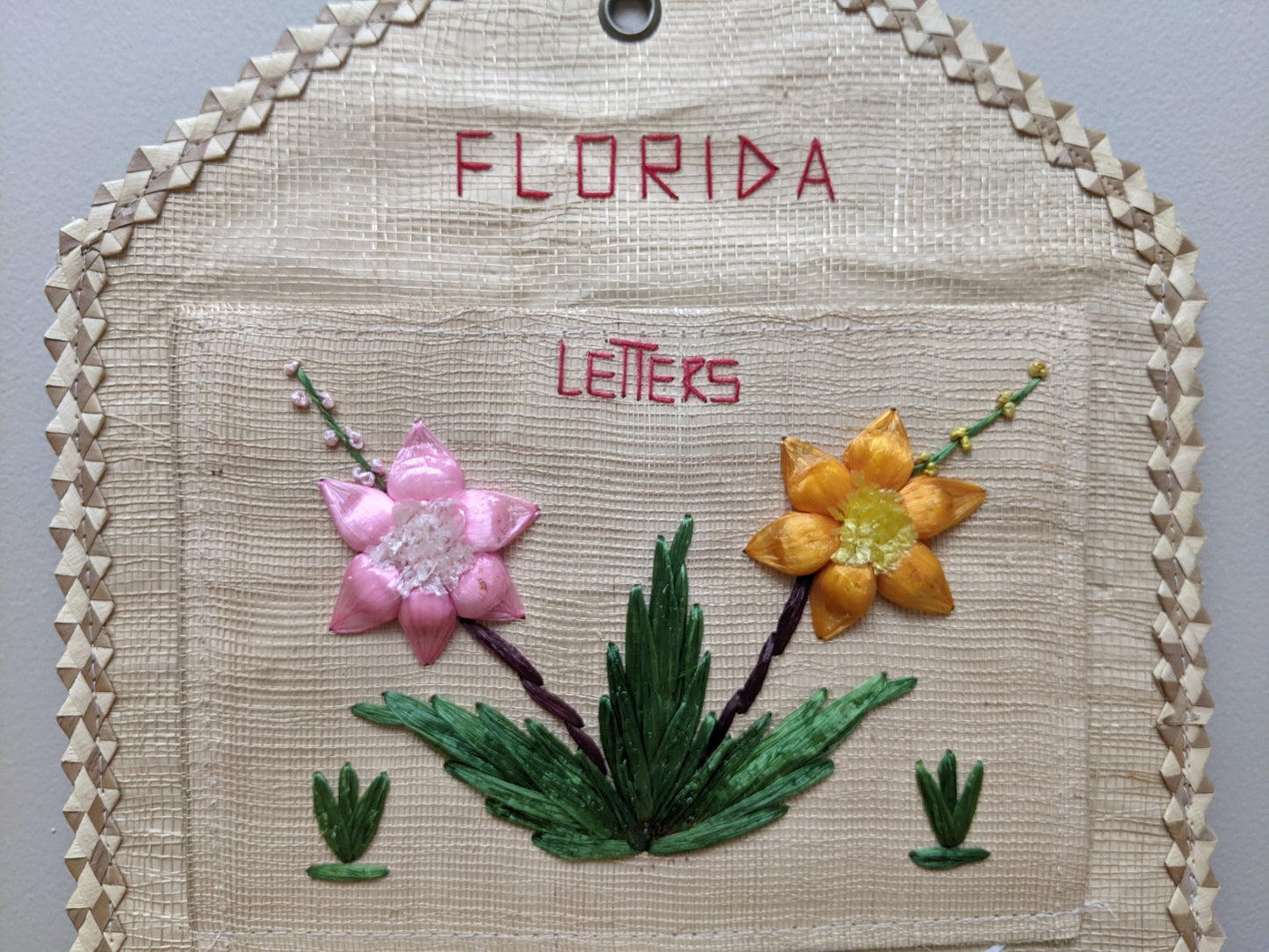 Vintage Florida Rafia Letters & Bills Organizer Wall Hanging | Florida Souvenir