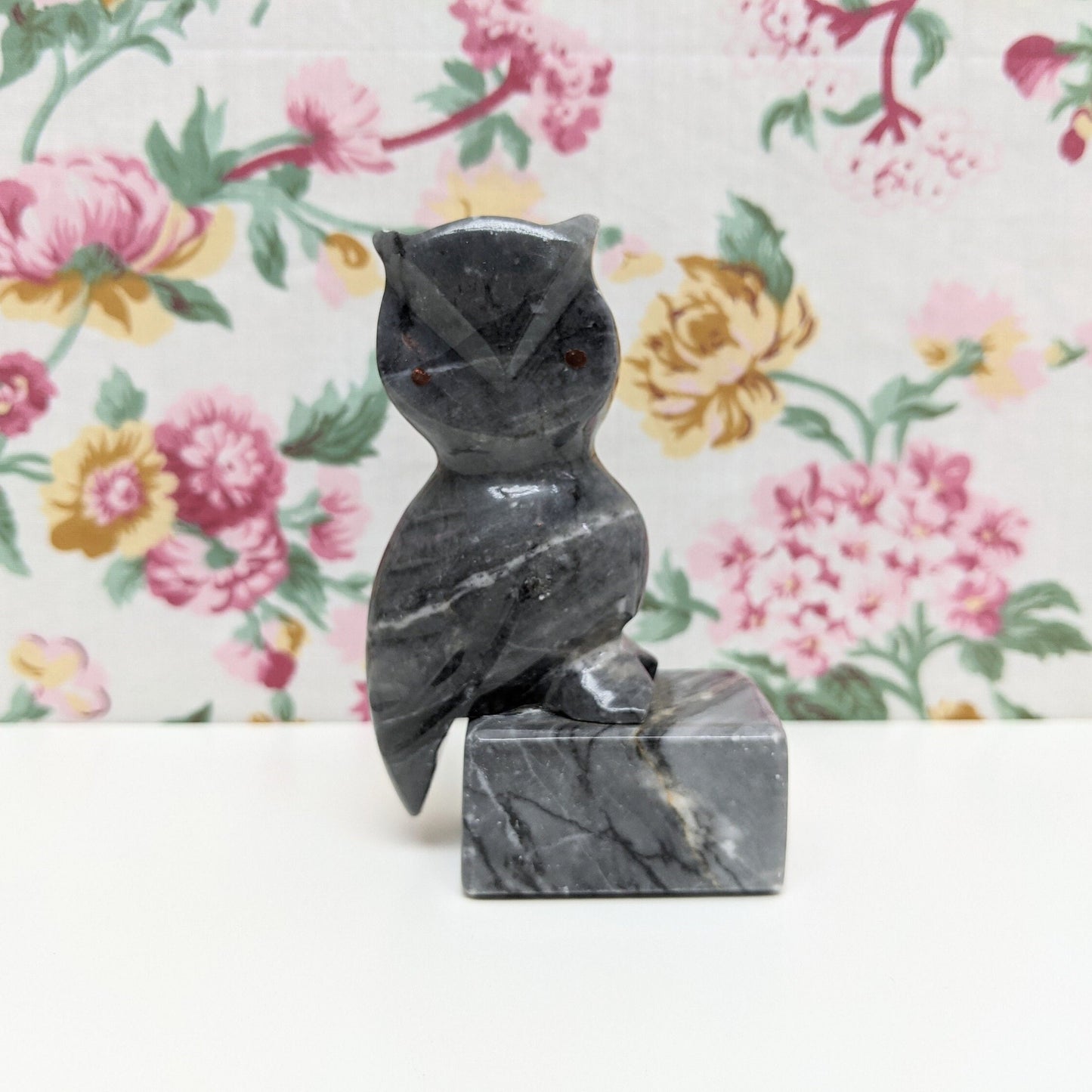 Vintage Gray Onyx Decorative Handmade Owl Sculpture Figurine