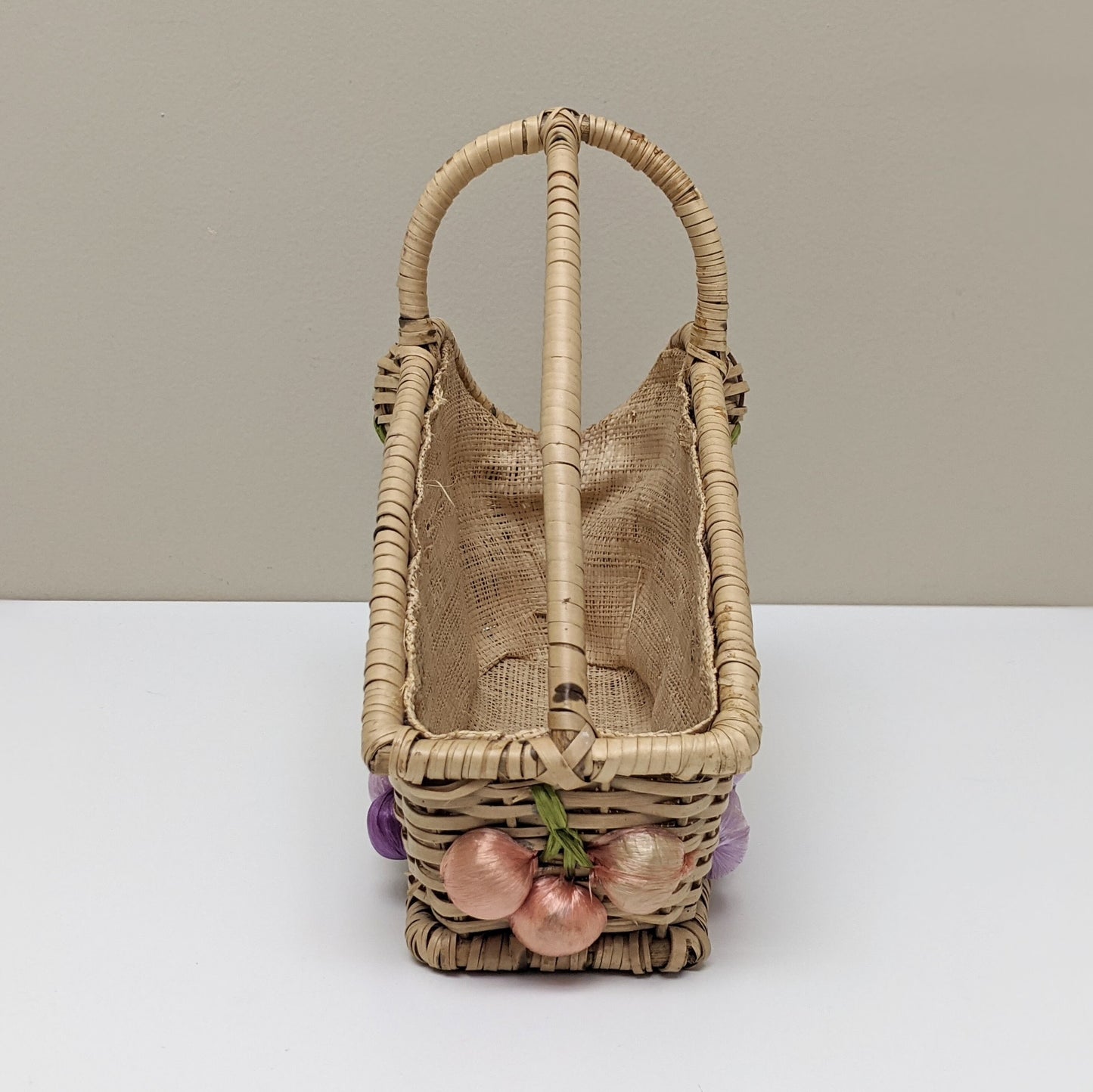 Vintage Handmade Woven Wicker Carrier Wine Basket with Multicolored Fruits | Wine Bottle Holder | Wine Bottle Gift Wrapping | Picnic Basket