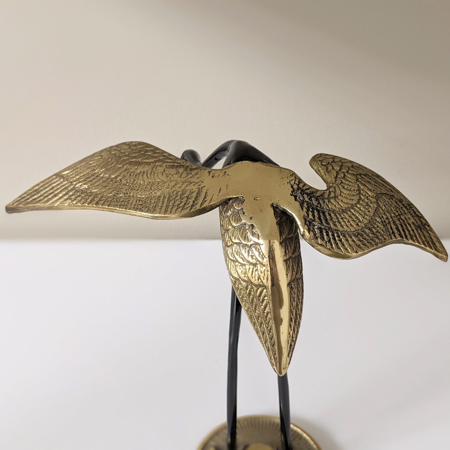 Vintage Brass Black Crane Figurine | Boho Decor