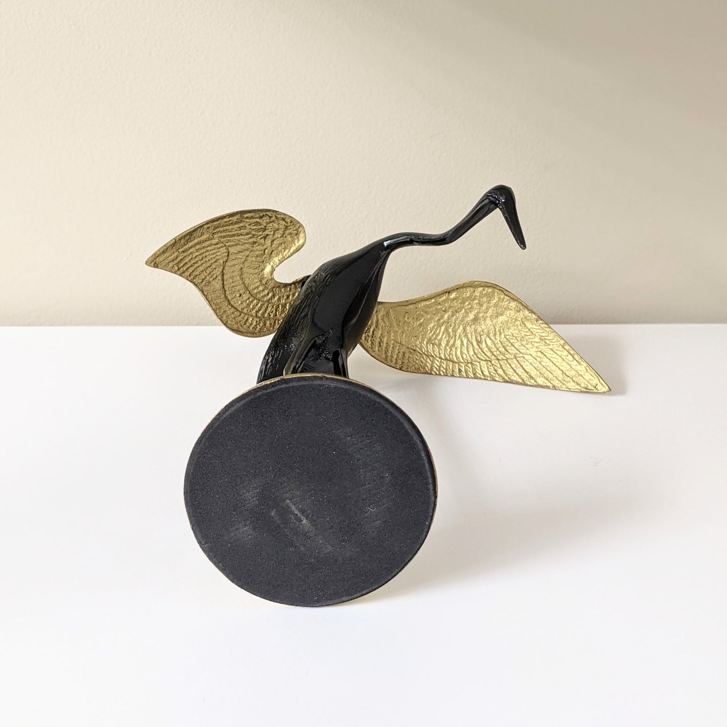 Vintage Brass Black Crane Figurine | Boho Decor