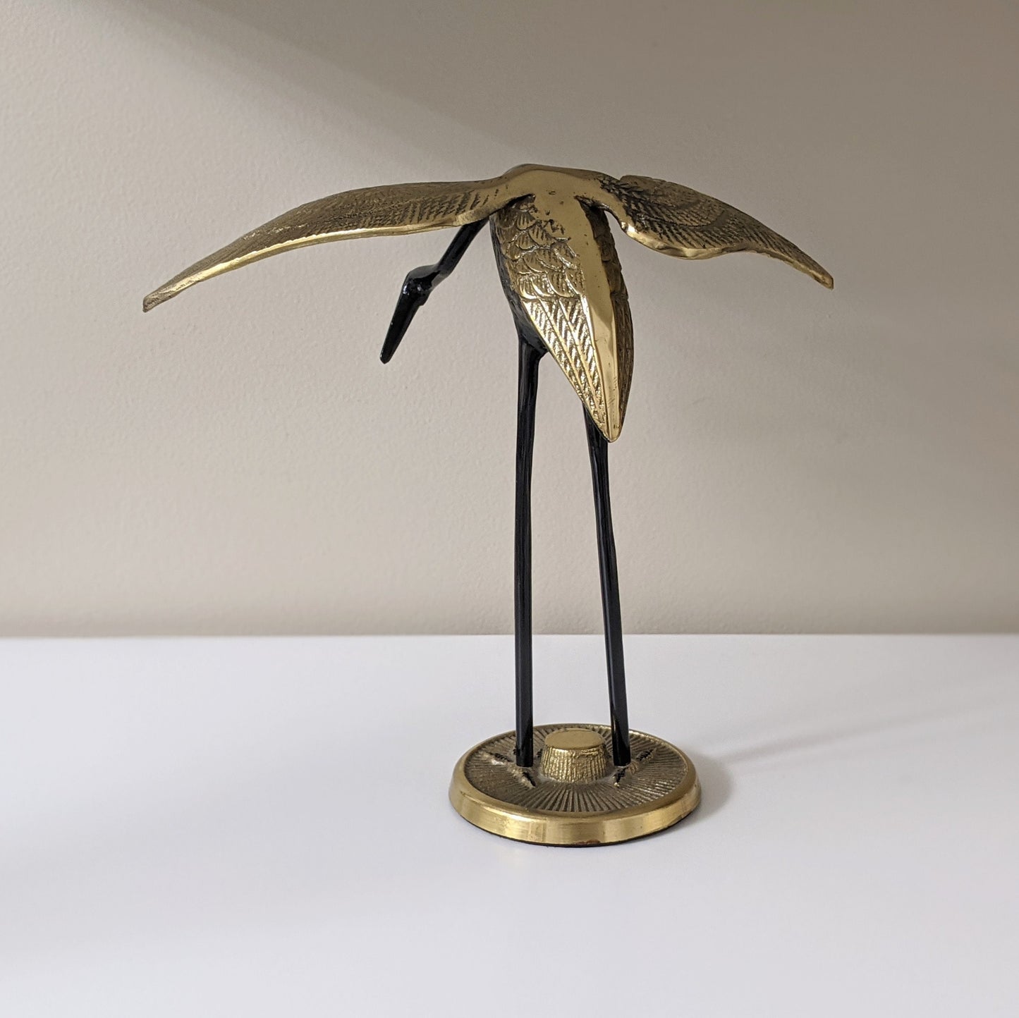 Vintage Brass Black Crane Figurine | Boho Decor