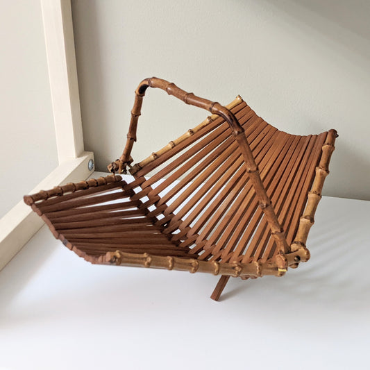 Vintage Folding Bamboo Fruit Basket with Handle