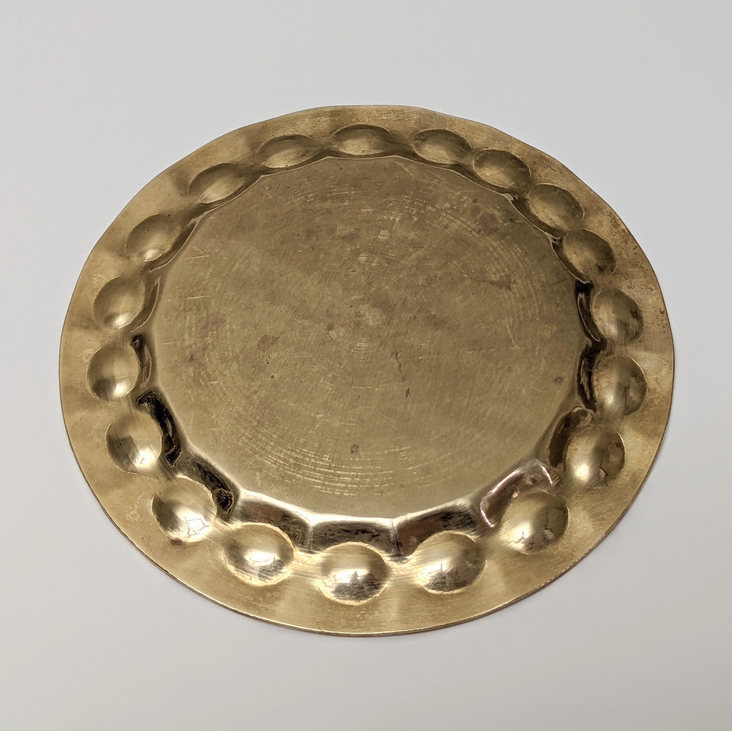 Vintage Hammered Brass Round Decorative Plate Dish | Trinket Dish | Jewelry Dish | Catchall