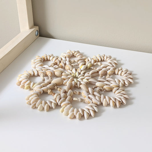 Vintage Cowrie Seashell Trivet Hot Plate Doily | Flower Star Shape | Boho Decor