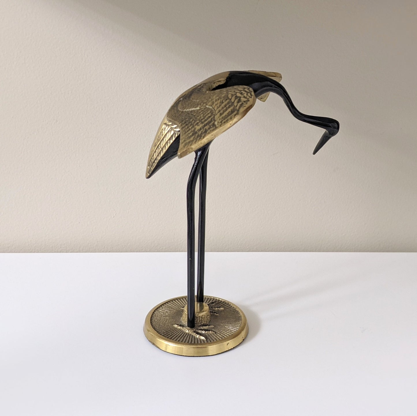 Vintage Brass Black Crane Figurine | Boho Decor