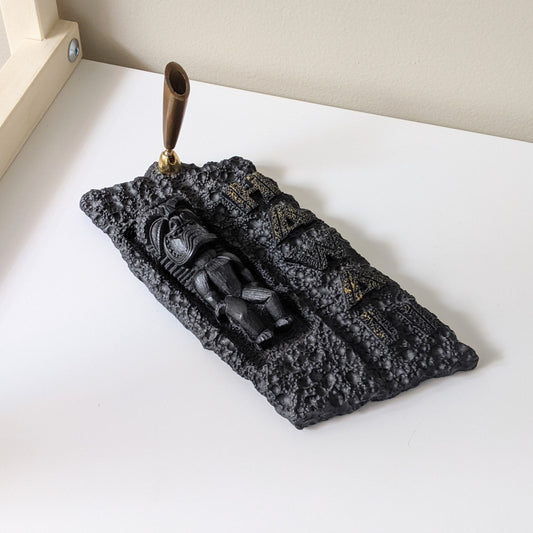 Vintage Coco Joe's Black and Gold Pencil Holder | Resin Lava Rock Carving | Tiki | Hawaii Souvenir