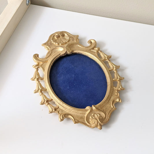 Antique Art Nouveau Brass Oval Metal Picture Frame | Marked "FF"