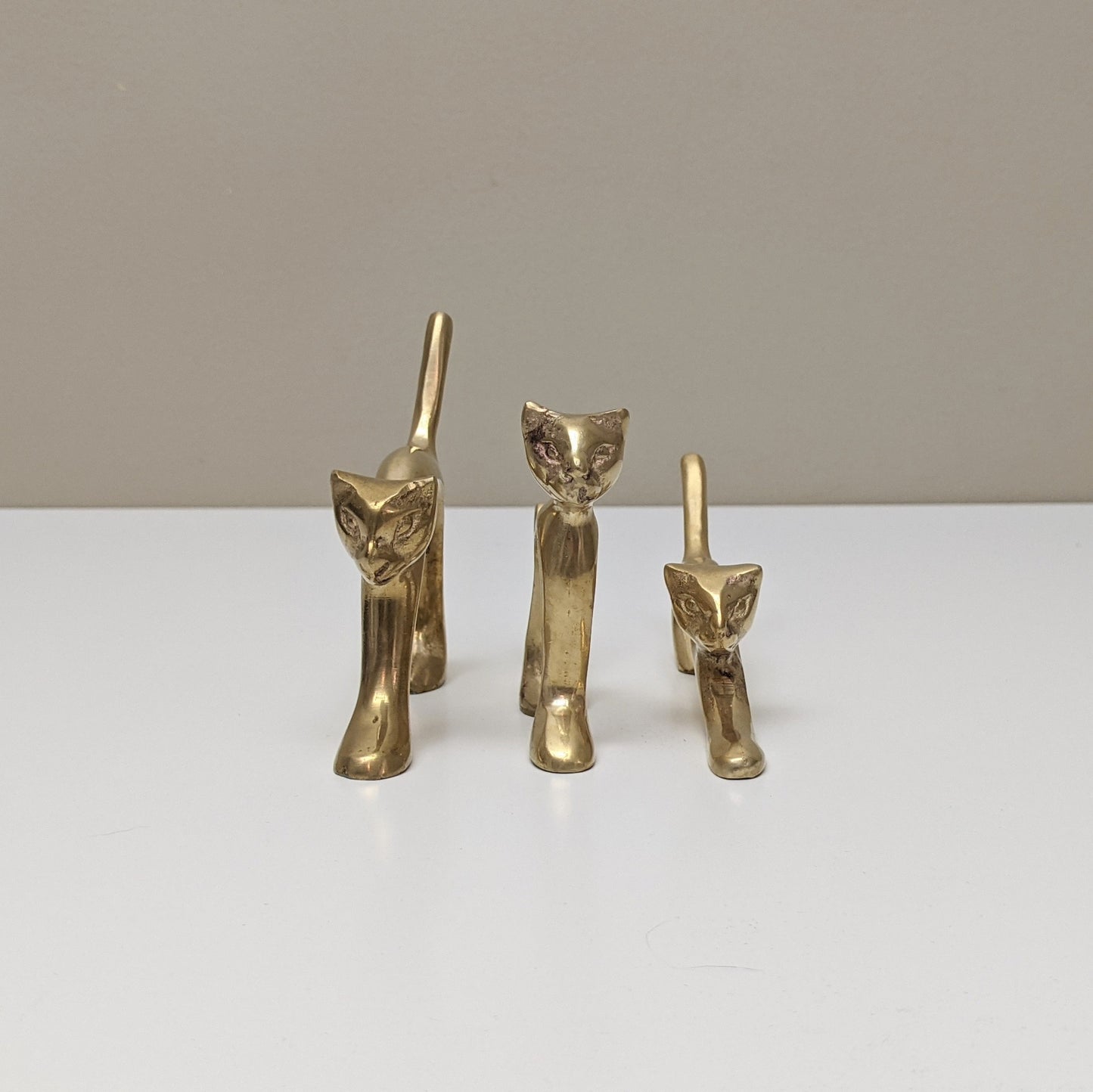 Set of three (3) Vintage Solid Brass Cat Ring Holders | Mid Century Modern | Boho Decor