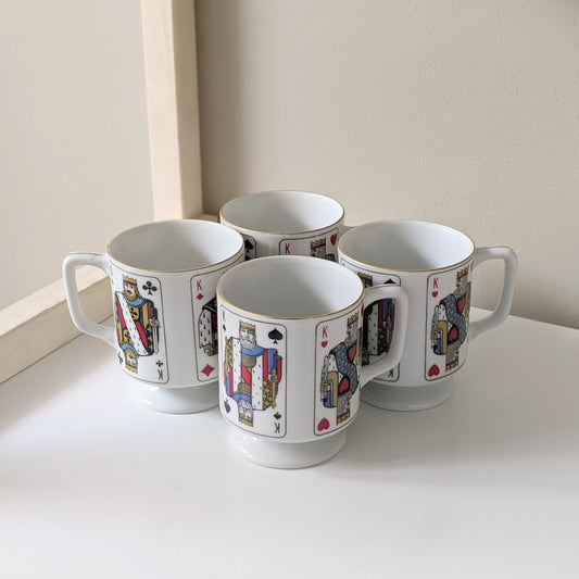 Set of four (4) Vintage Porcelain Grand Slam Tea Cups | King of Hearts, King of Spades, King of Diamonds, King of Clubs | Made in Japan