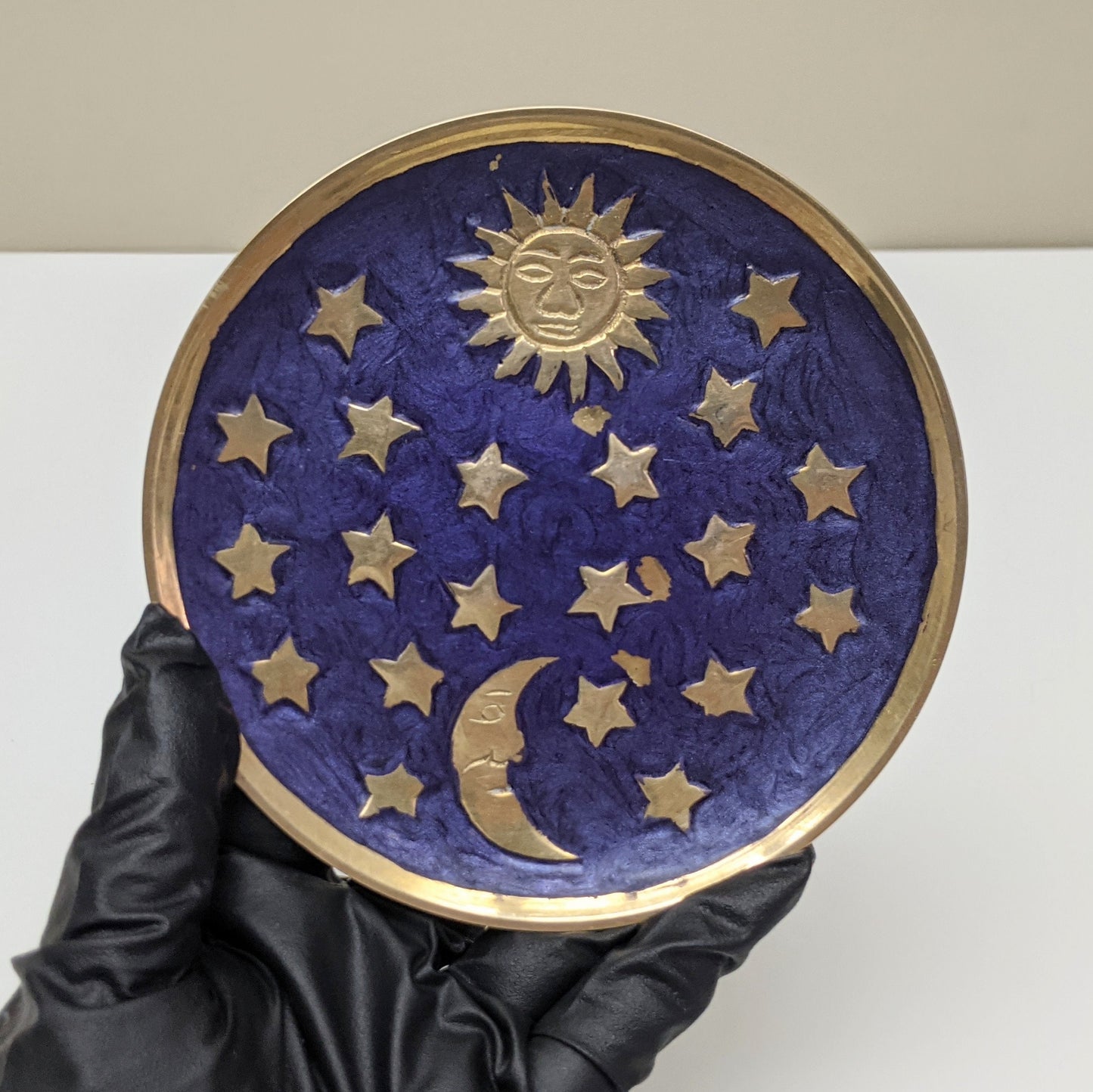 Vintage Celestial Sun and Moon Brass Jewelry Box and Plate Set | Delgif Made in India