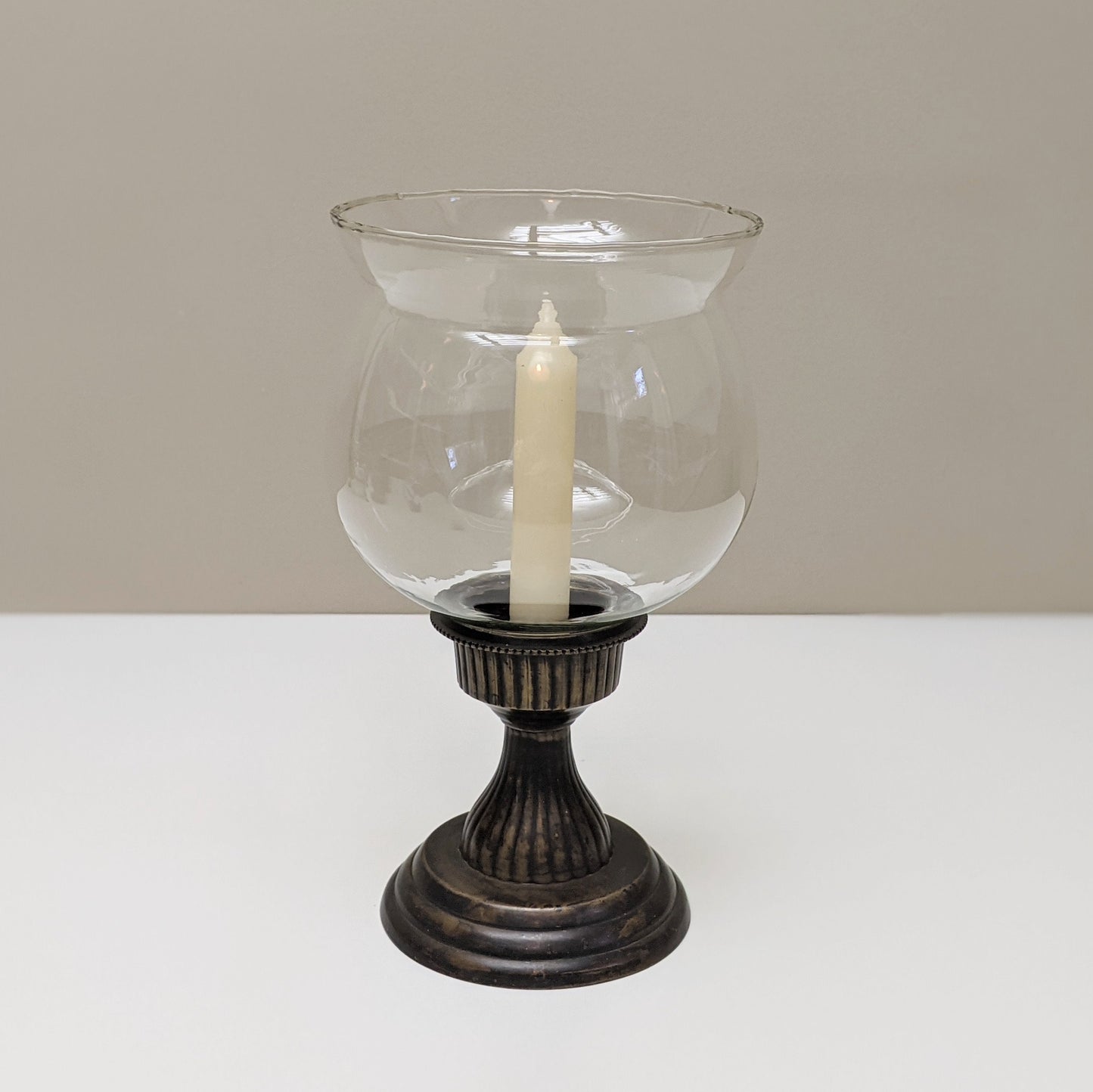 Vintage Brass Hurricane Glass Candle Holder Lamp | Made in India