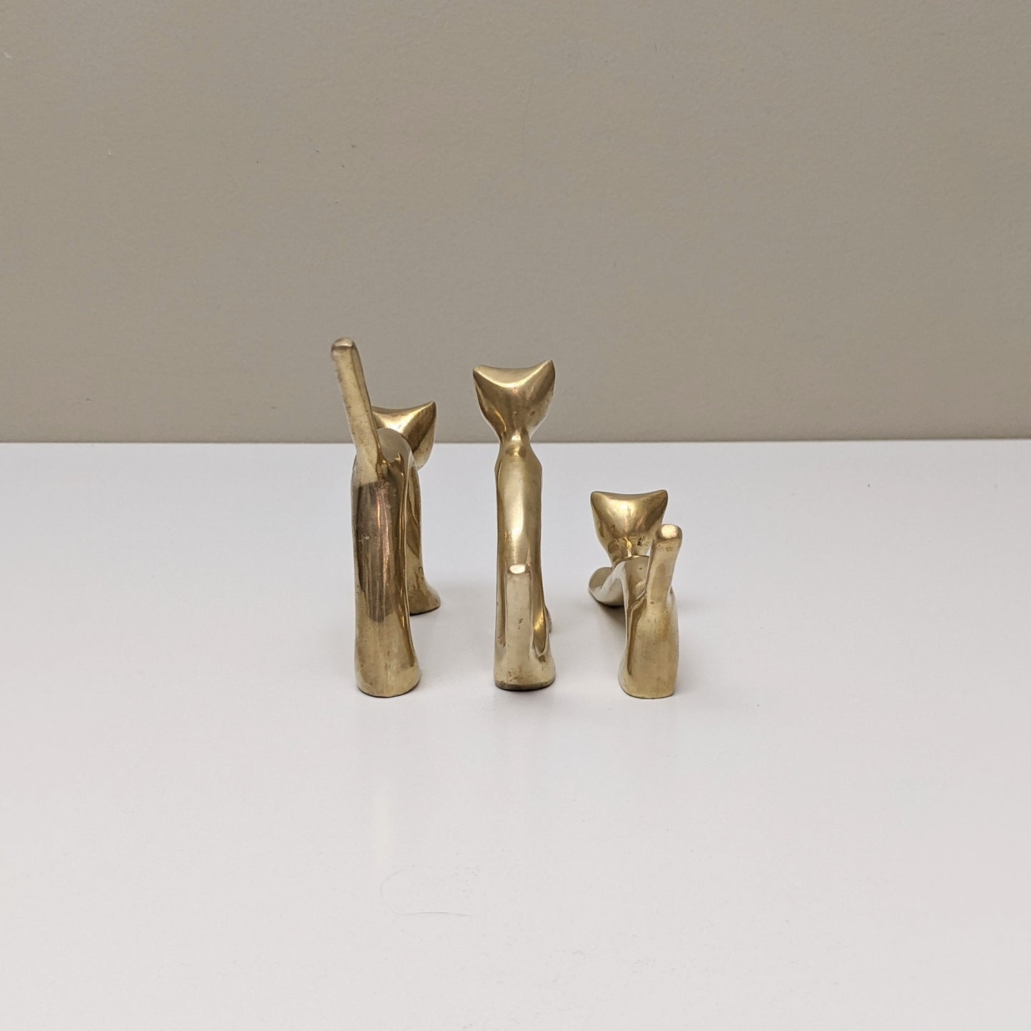 Set of three (3) Vintage Solid Brass Cat Ring Holders | Mid Century Modern | Boho Decor