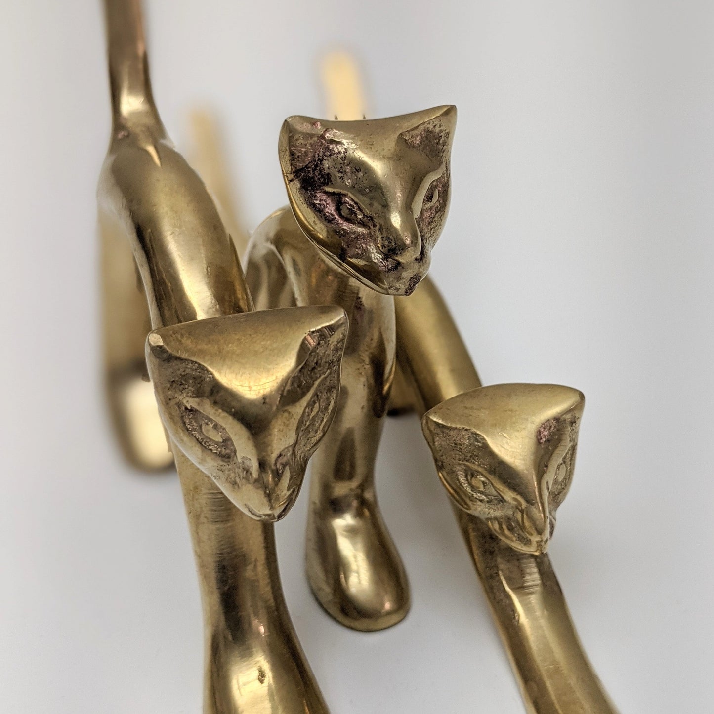 Set of three (3) Vintage Solid Brass Cat Ring Holders | Mid Century Modern | Boho Decor