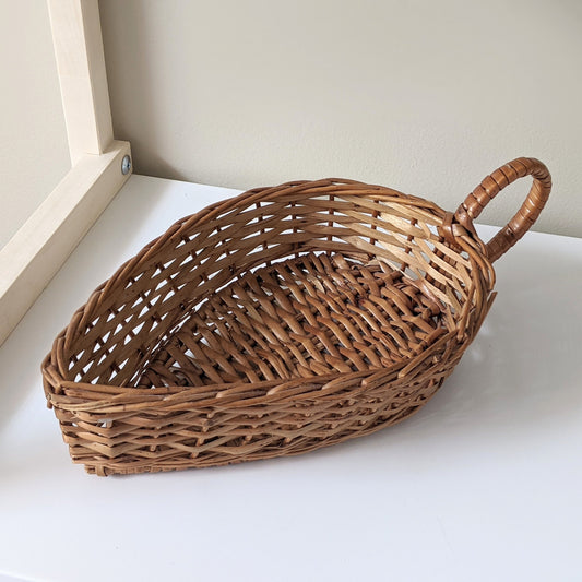 Vintage Woven Wicker Leaf Shaped Basket with Handle | Boho Style