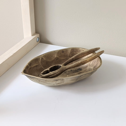 Vintage Brass Walnut Bowl with Nutcracker Pliers