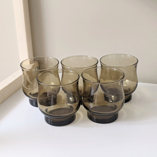 Set of five (5) Vintage Tulip Tawny Smokey Gray Old Fashioned Glasses | Dominion Glass Company