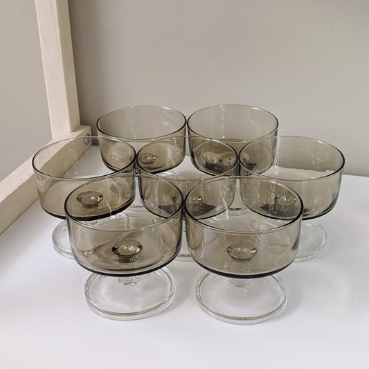 Set of seven (7) Vintage Cavalier Smokey Gray Champagne / Tall Sherbet Glasses by Cristal D'Arques-Durand | 150 ml | Made in France