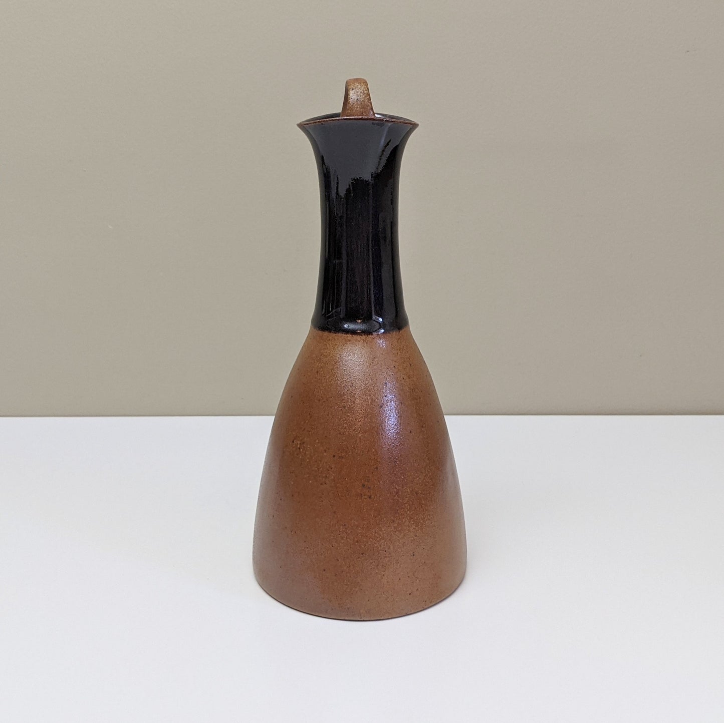 Vintage Dark Brown & Brown Ceramic Stoneware Wine Decanter and Stopper by SIAL Pottery | SIAL II Oval Dinner Service