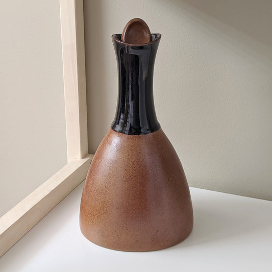 Vintage Dark Brown & Brown Ceramic Stoneware Wine Decanter and Stopper by SIAL Pottery | SIAL II Oval Dinner Service