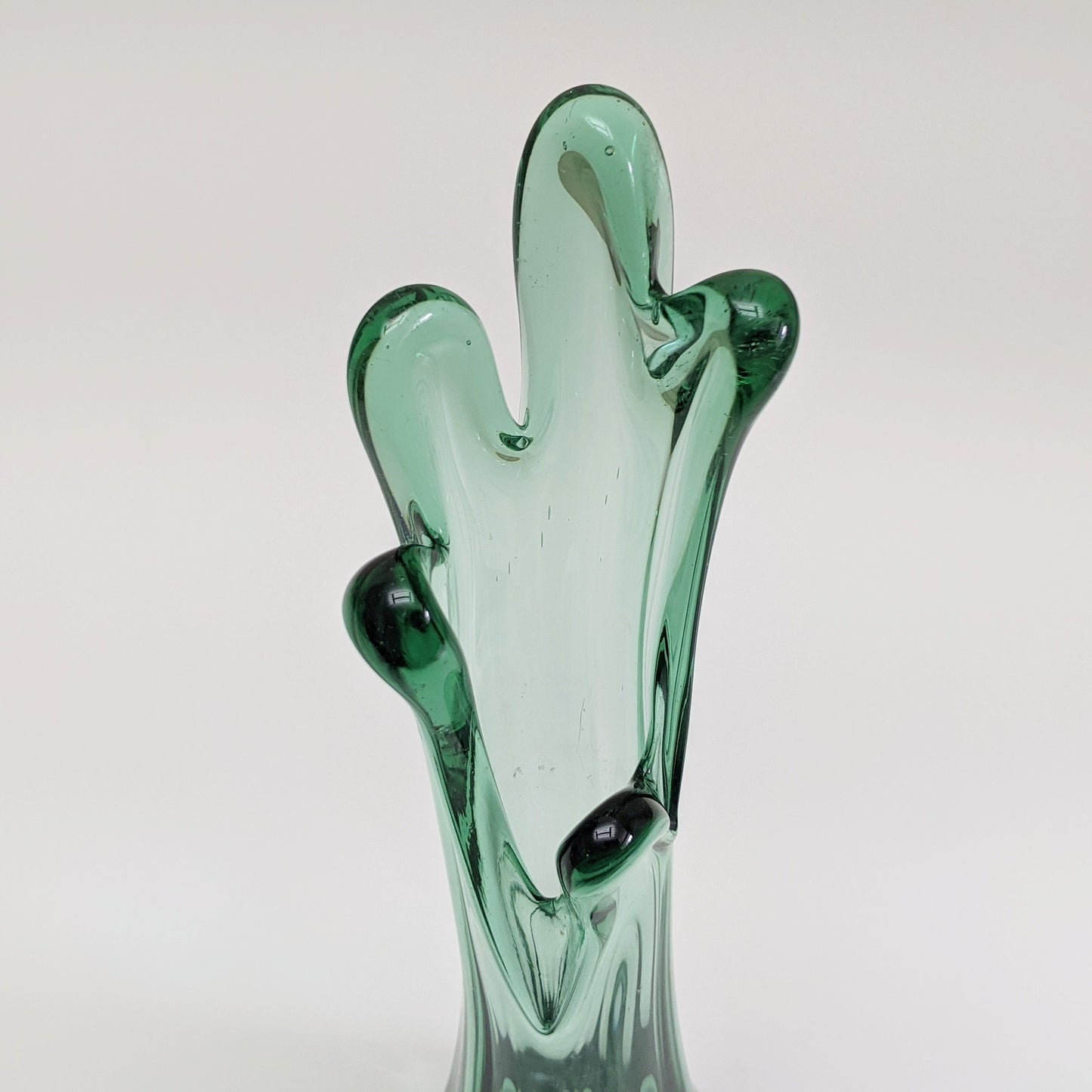 Vintage Small Hand Blown Green Glass Swung Vase