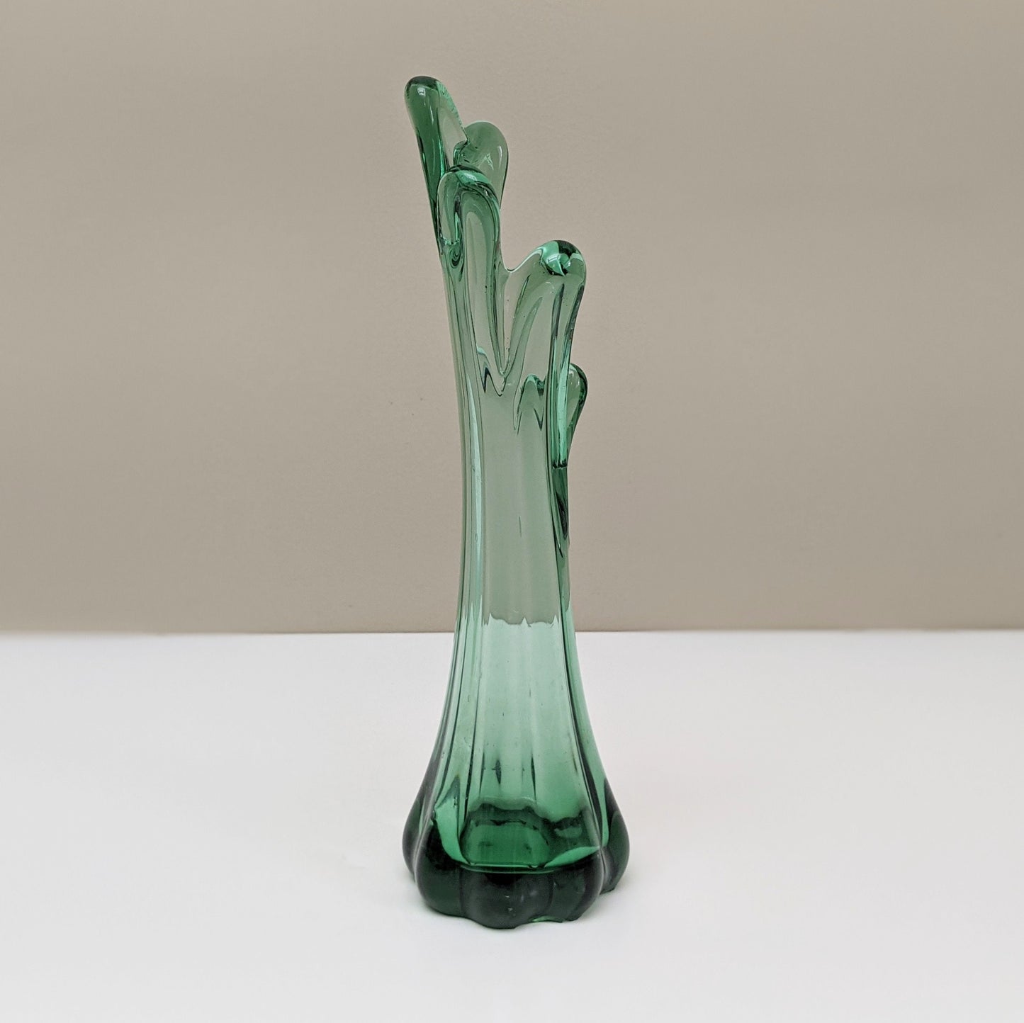 Vintage Small Hand Blown Green Glass Swung Vase