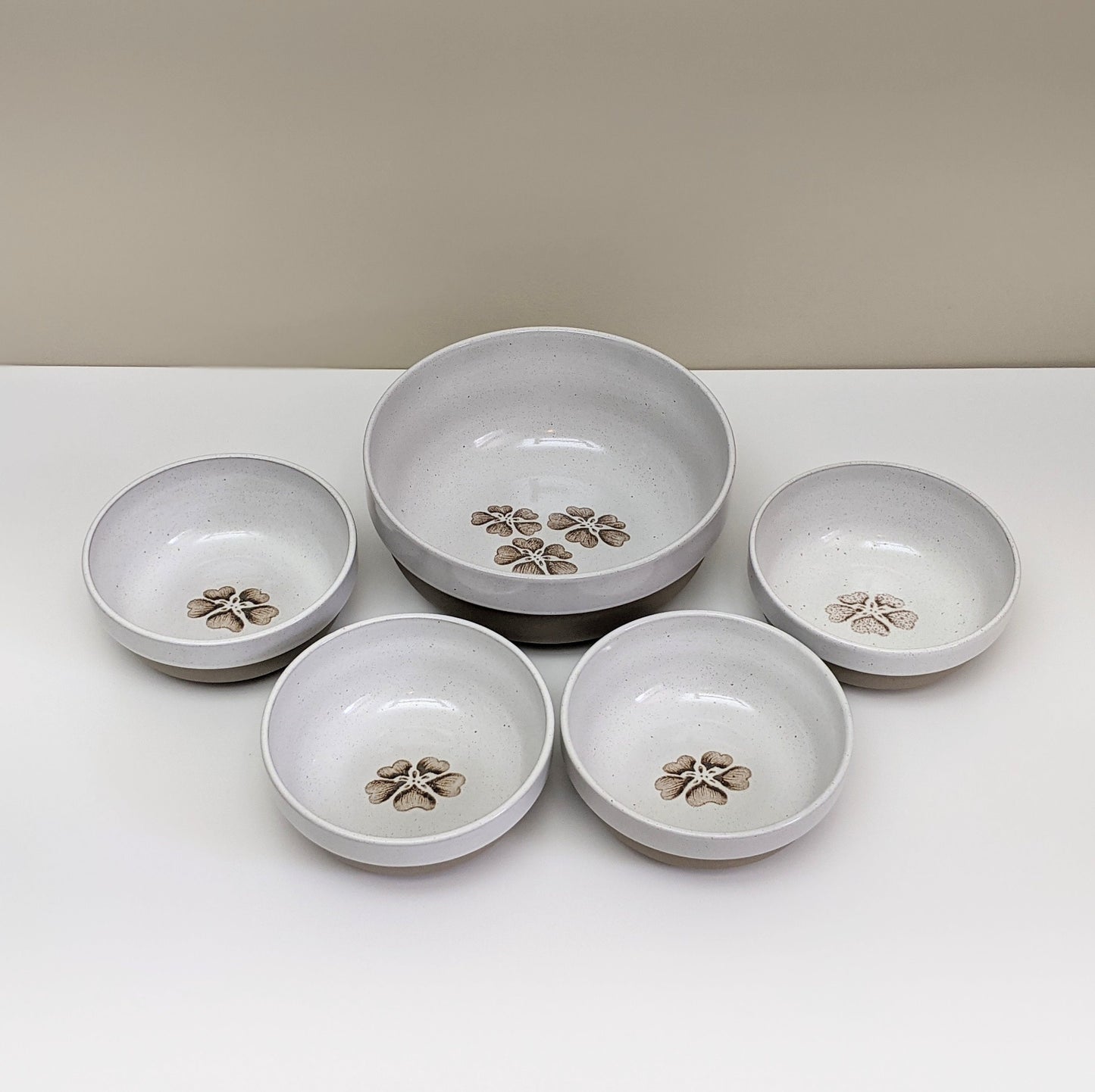 Vintage Midwinter Wedgwood Stoneware Brown Print Salad Serving Set | Off-White and Brown Ceramic | Brown Flowers | Made in England