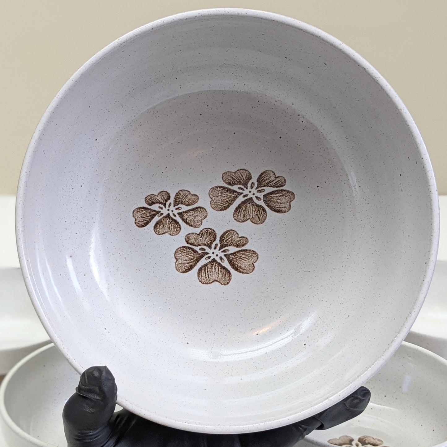 Vintage Midwinter Wedgwood Stoneware Brown Print Salad Serving Set | Off-White and Brown Ceramic | Brown Flowers | Made in England