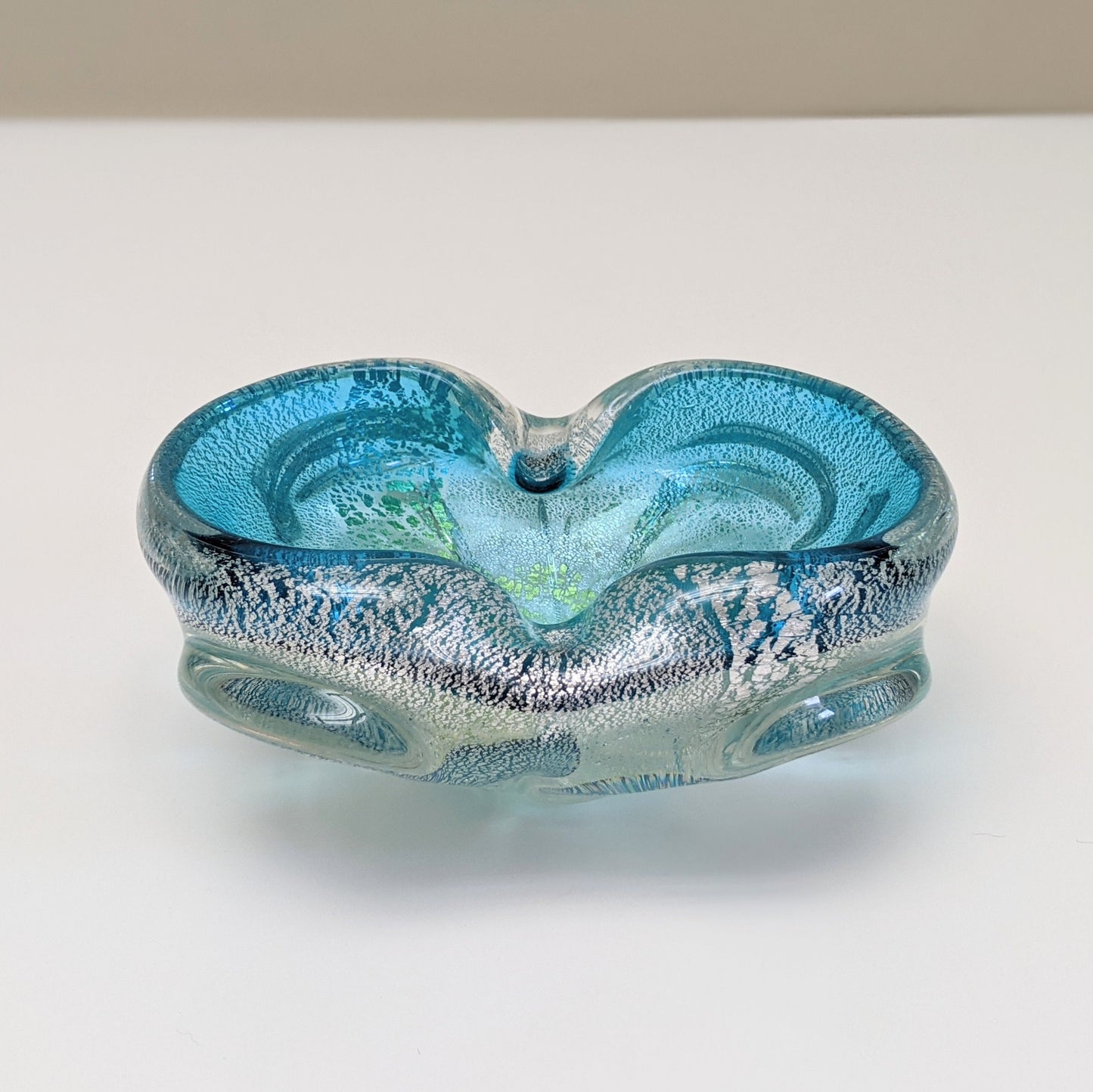 Vintage Hand Blown Blue Glass and Silver Flakes Ashtray | Silver Adventurene | Trinket Dish | Jewelry Dish | Catchall | Murano Style