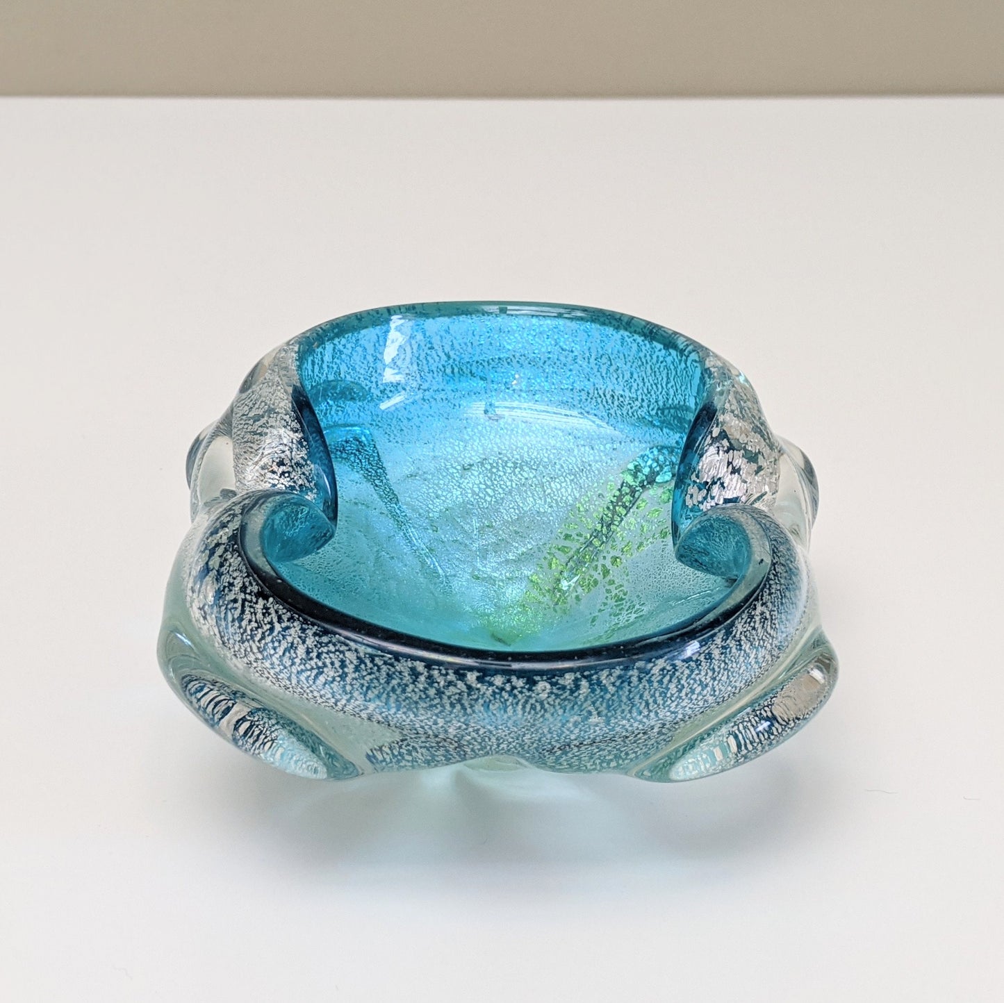 Vintage Hand Blown Blue Glass and Silver Flakes Ashtray | Silver Adventurene | Trinket Dish | Jewelry Dish | Catchall | Murano Style